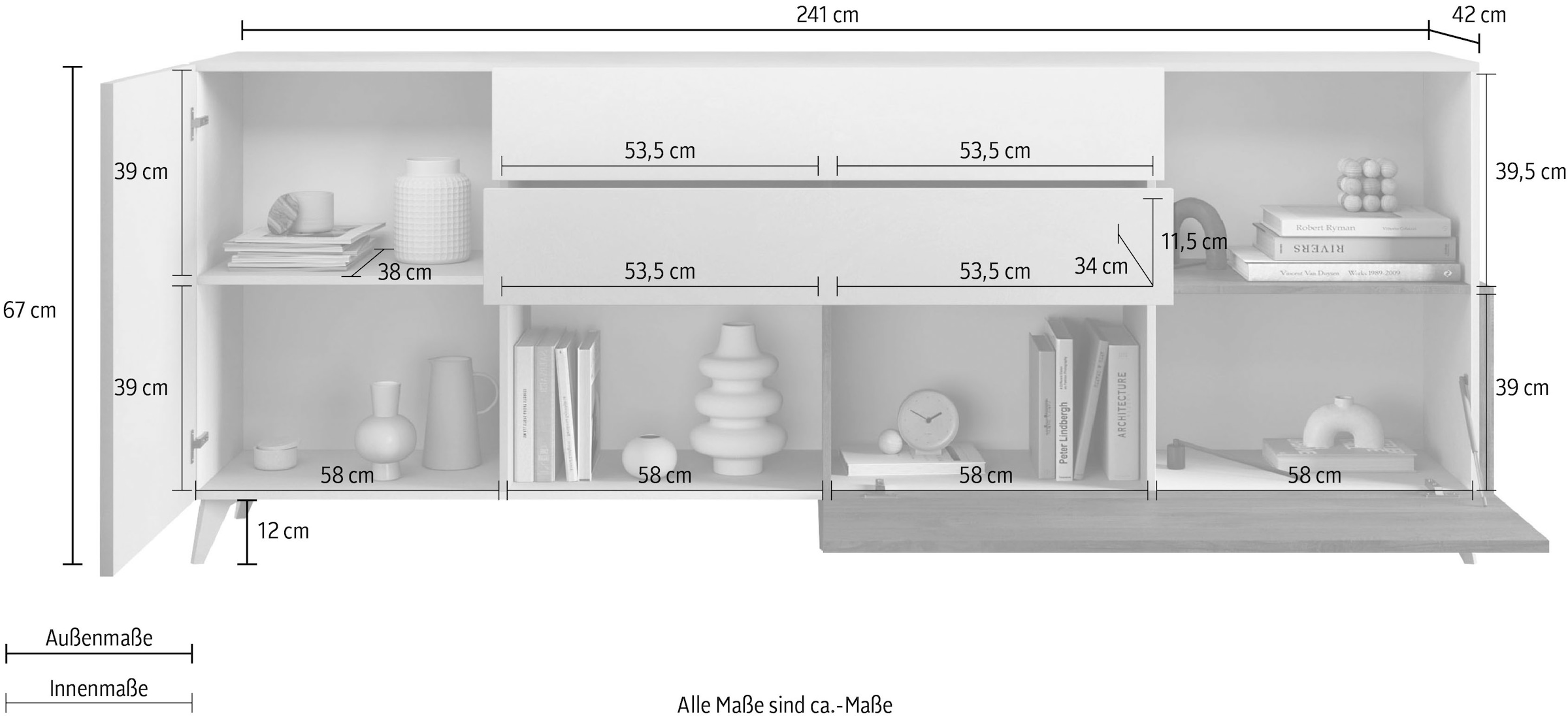 INOSIGN Sideboard »Monaco Breite 241 cm, Anrichte mit 1 Tür, 1 Klappe u. 2 Schubkästen«, Kommode, Soft/Self Closing