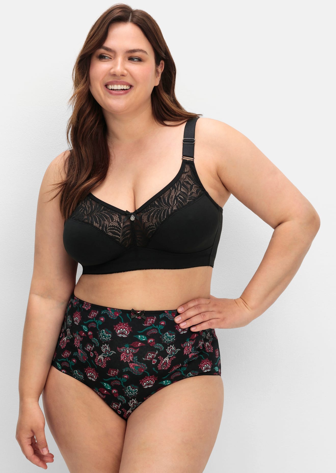 SHEEGO Damen Bügelloser BH, Gr. 85, schwarz, 95% Baumwolle, 5% Elasthan, Netzmaterial:10% Elasthan, 90% Polyamid, Spitze:10% Elasthan, 90% Polyamid,