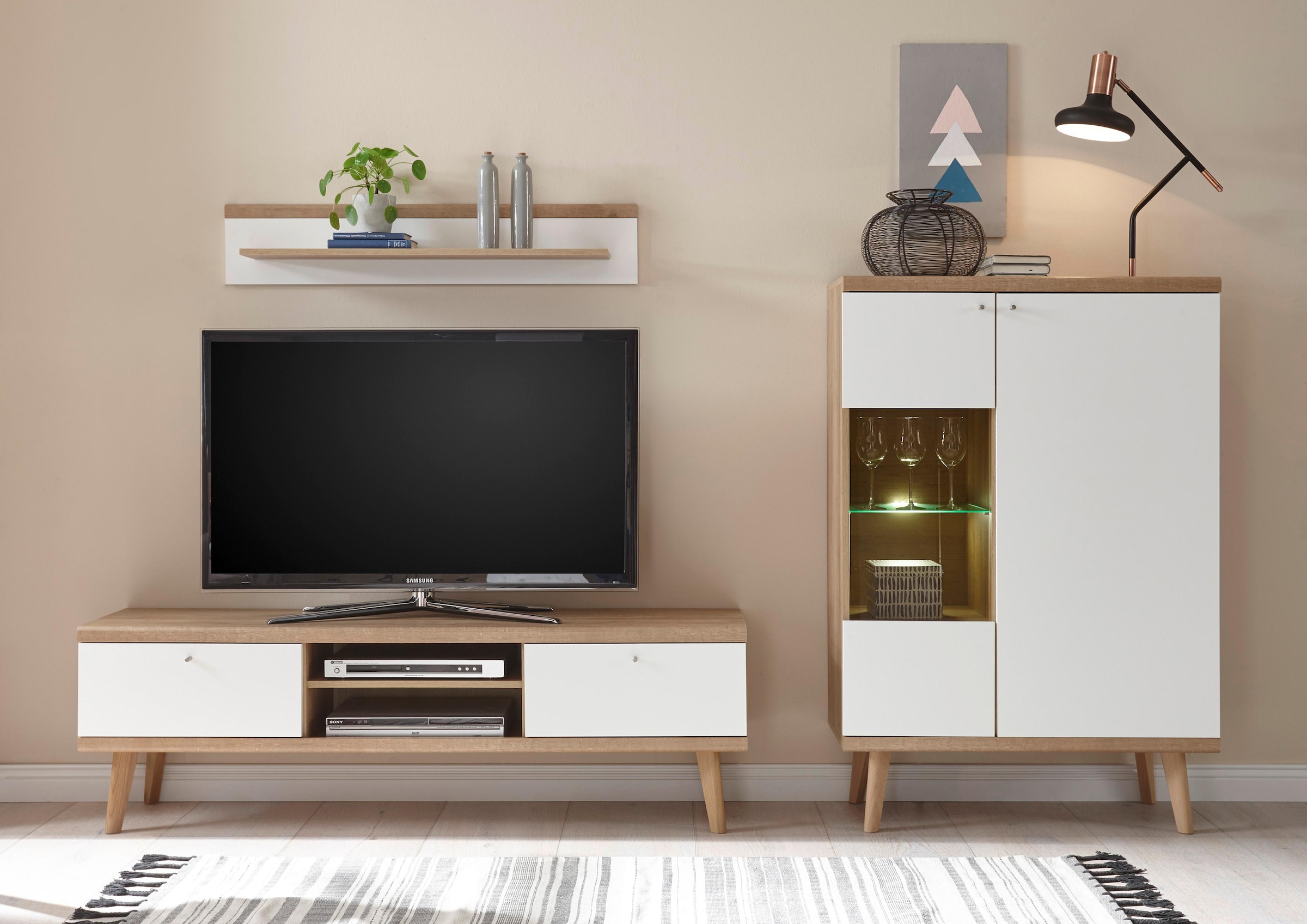 andas Wohnwand "Merle" Set, 3 Stk. tlg. mit besonderer Rahmenoptik günstig online kaufen