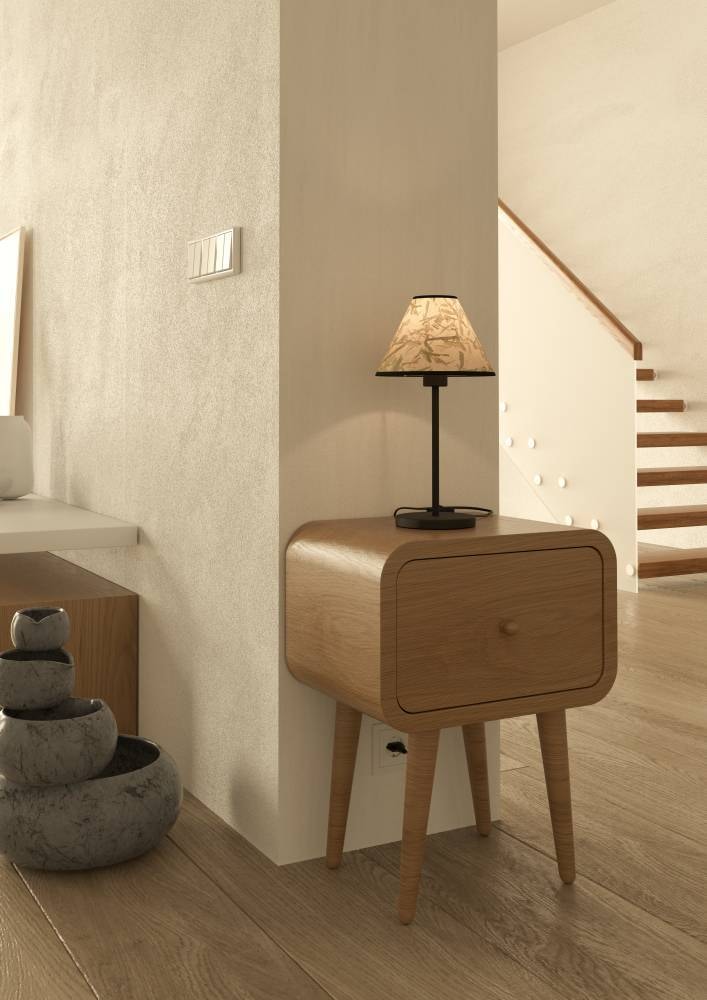 EGLO Tischleuchte »OXPARK«, 1 flammig, Leuchtmittel E27 | ohne Leuchtmittel, Nachttischlampe, Japandi Design, Tischleuchte, Textil, Bambusblättern