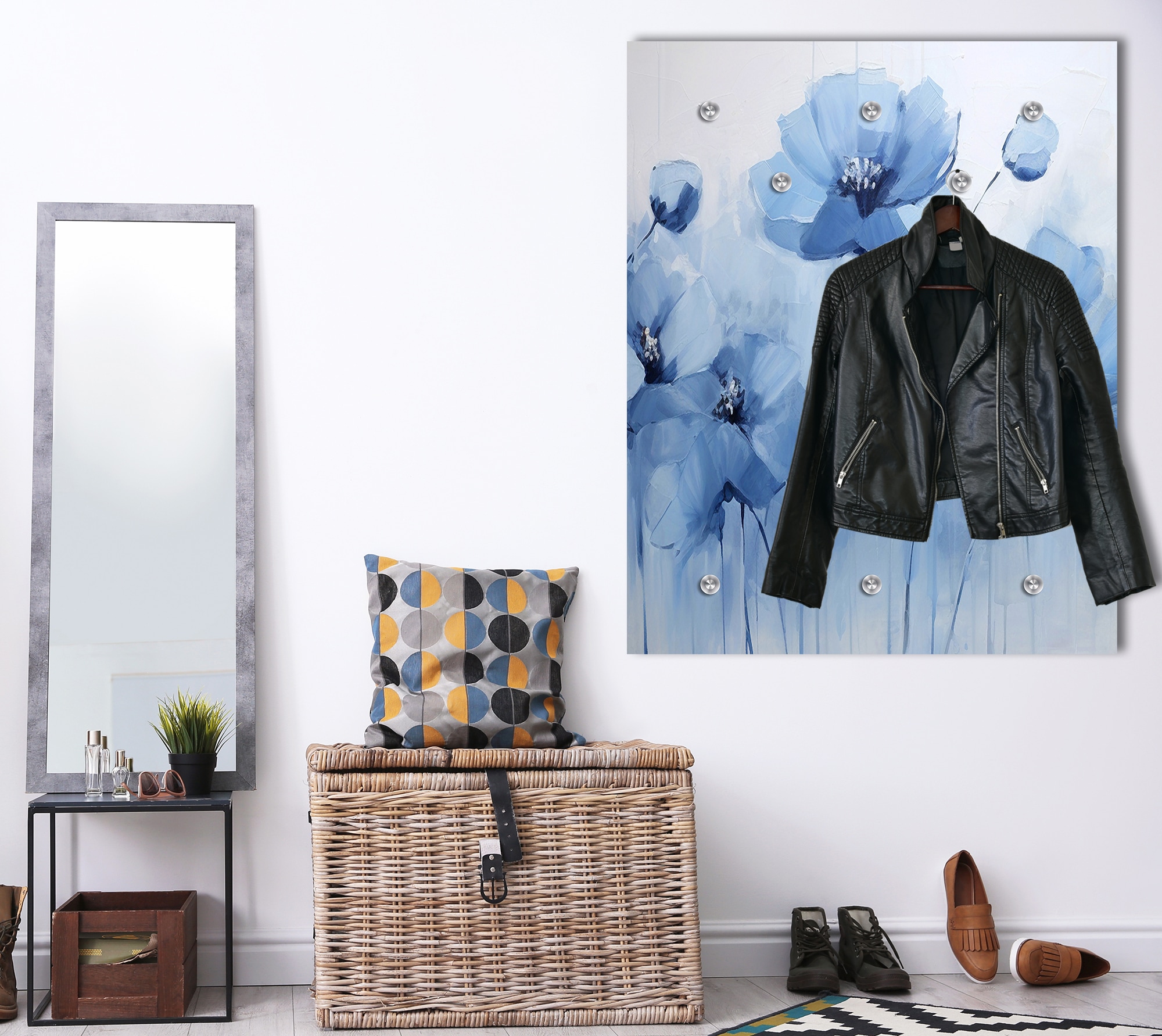 queence Garderobenpaneel »Wandgarderobe  mit Motiv Mohnblume  Aquarell inkl. Edelstahlhaken« 1 Stk. tlg. HD Premium Druck auf Acrylglas