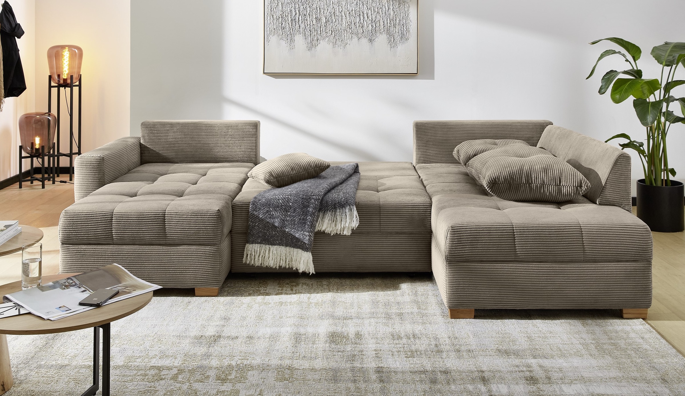 Jockenhöfer Gruppe Wohnlandschaft "Abby U-Form, B: 313 cm, inkl. Schlaffunktion" inkl Bettkasten, große Liegefläche 273x147cm, Massivholz Füße