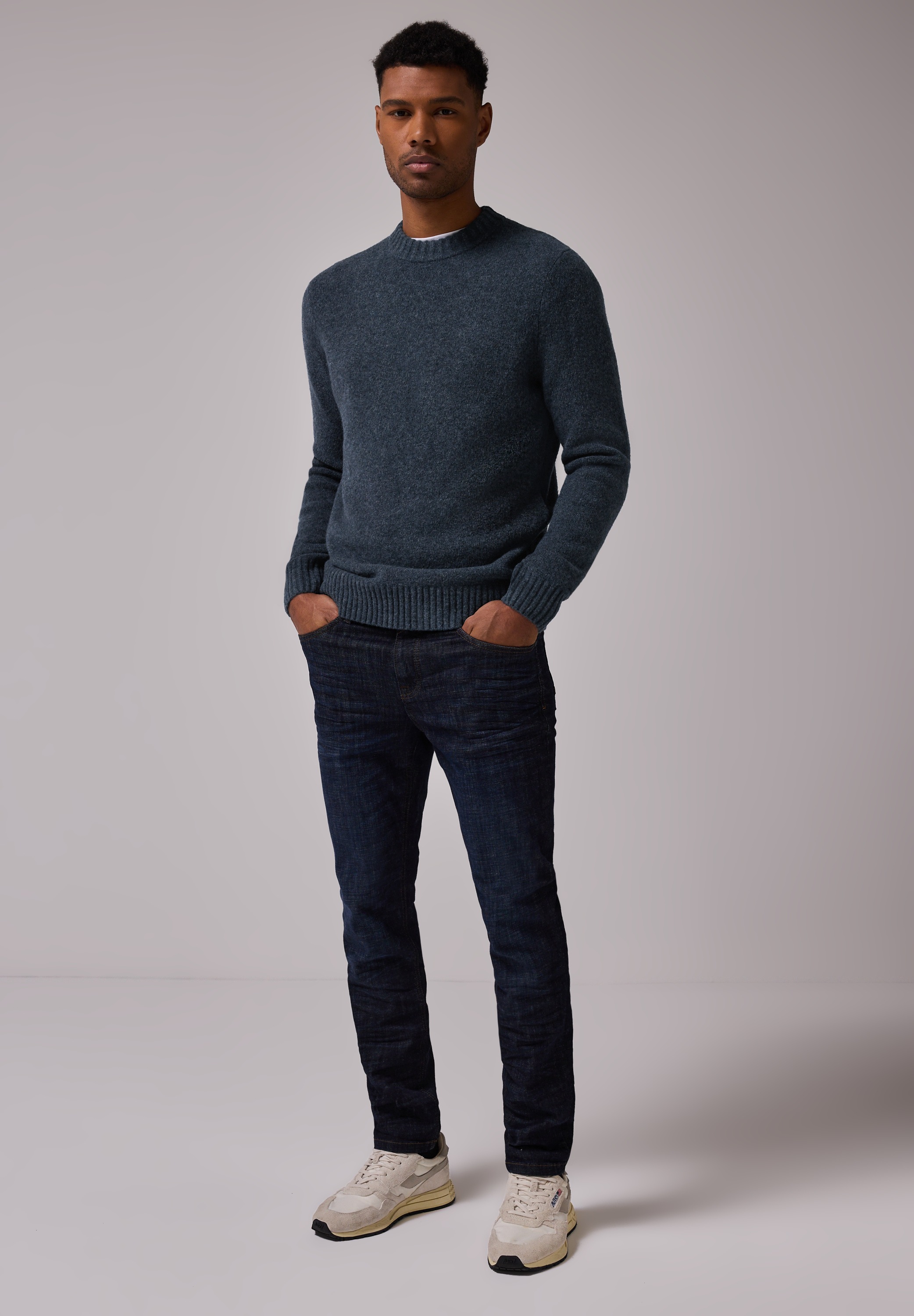 STREET ONE MEN Rundhalspullover, aus elastischem Materialmix