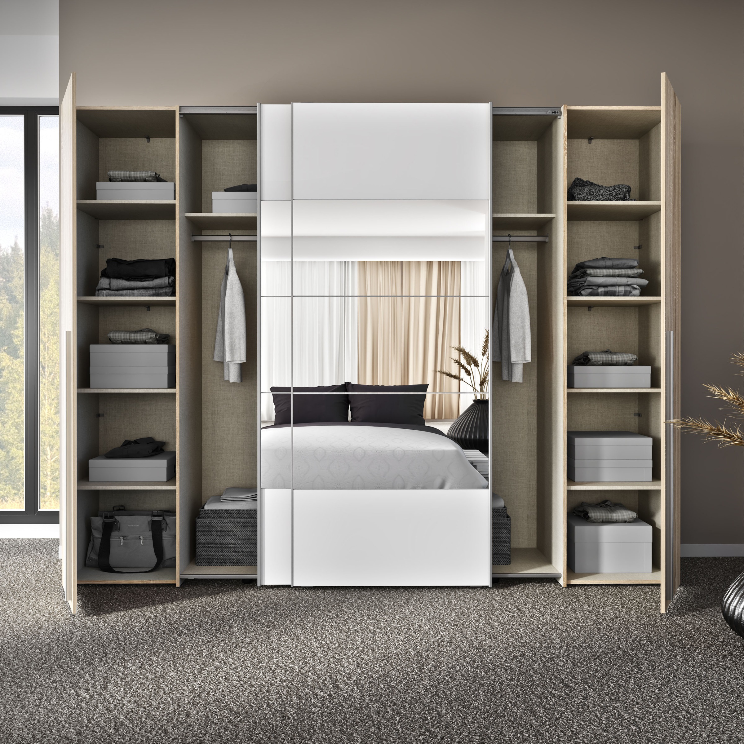 FORTE Kleiderschrank »Narago, Kombischrank mit Spiegel« B/H/T ca. 270/210/61cm,  Schwebetüren in Kombination mit Drehtüren, Made in Europe