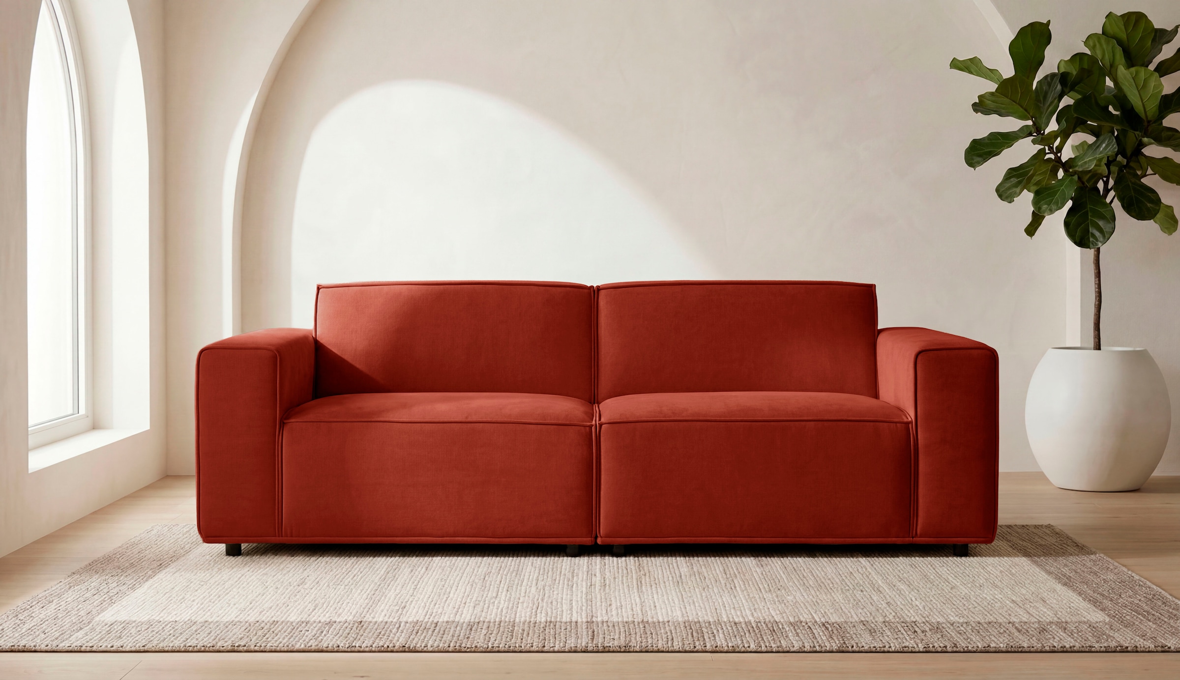 OTTO home 3-Sitzer »Avelin, 228 cm, Chenille, Struktur-Boucle« mit Wellenunterfederung, Kedernaht, bodentief, Skandi-Design