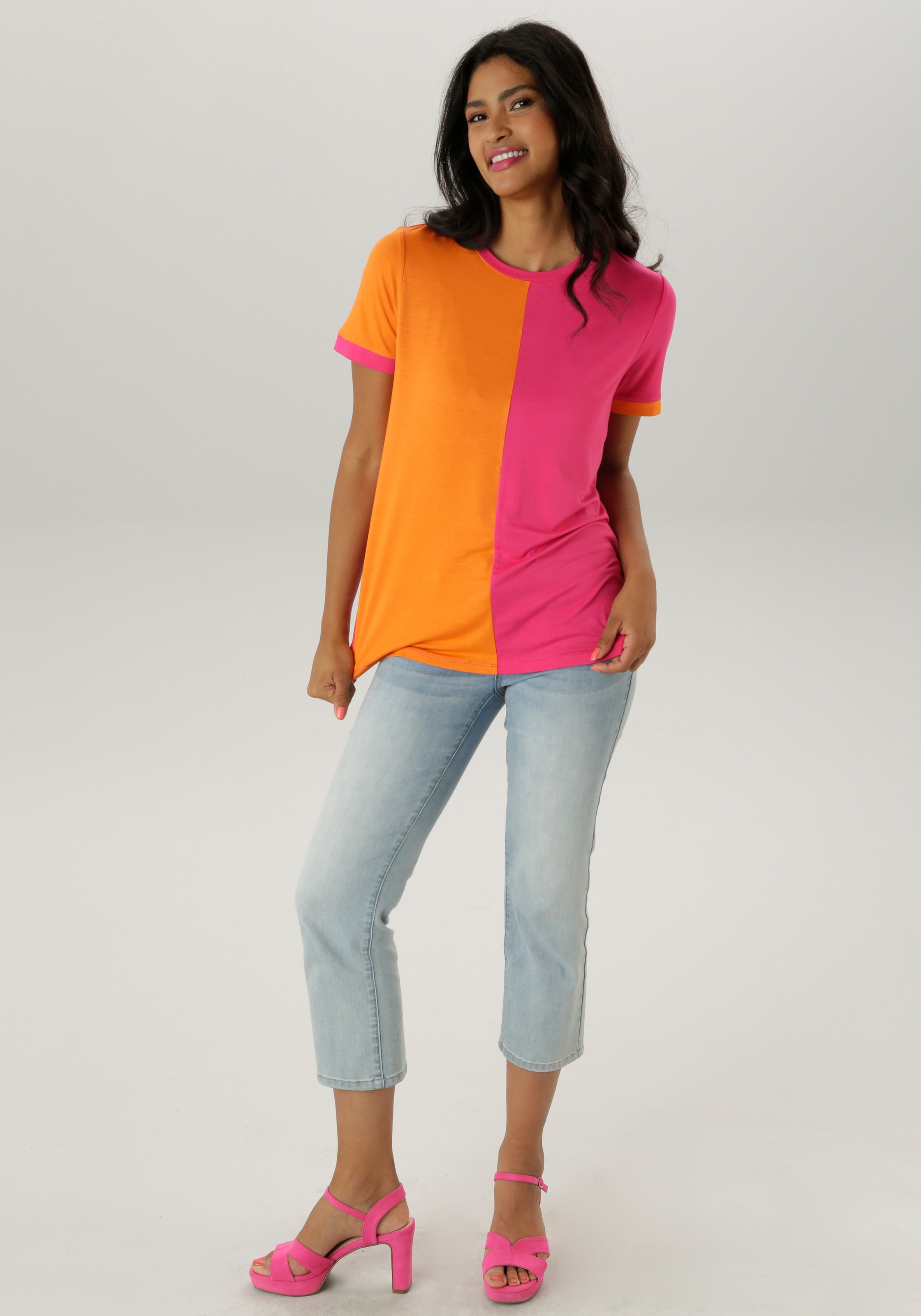 Aniston SELECTED T-Shirt, mit trend- und farbstarken Colorblock - NEUE KOLLEKTION