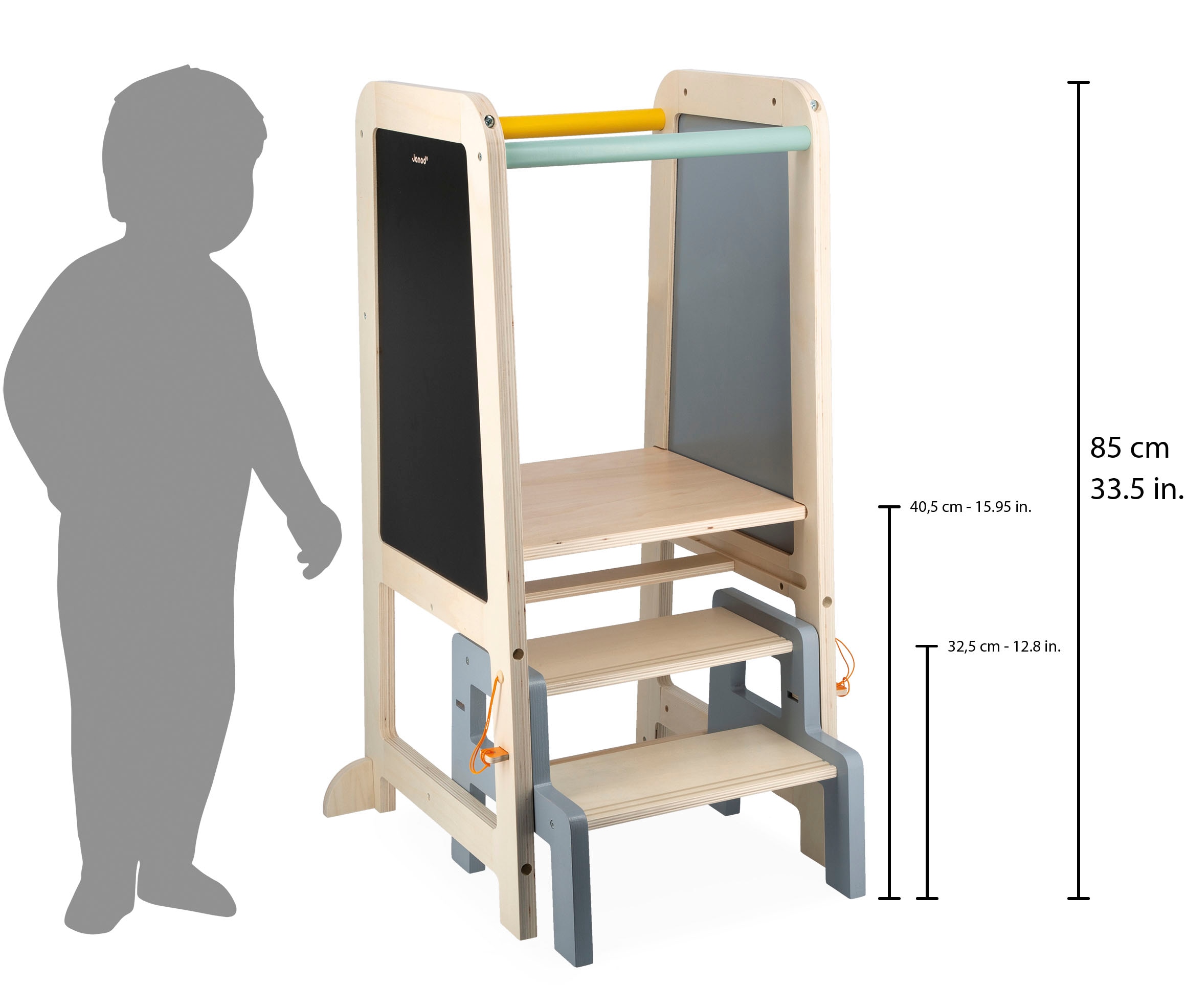 Janod Stehhilfe »Lernturm mit Schiefertafel«, und abnehmbarem Tritthocker