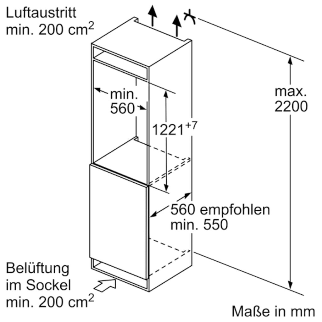 NEFF Einbaukühlschrank »KI2421SE0«, KI2421SE0, 122,1 cm hoch, 54,1 cm breit