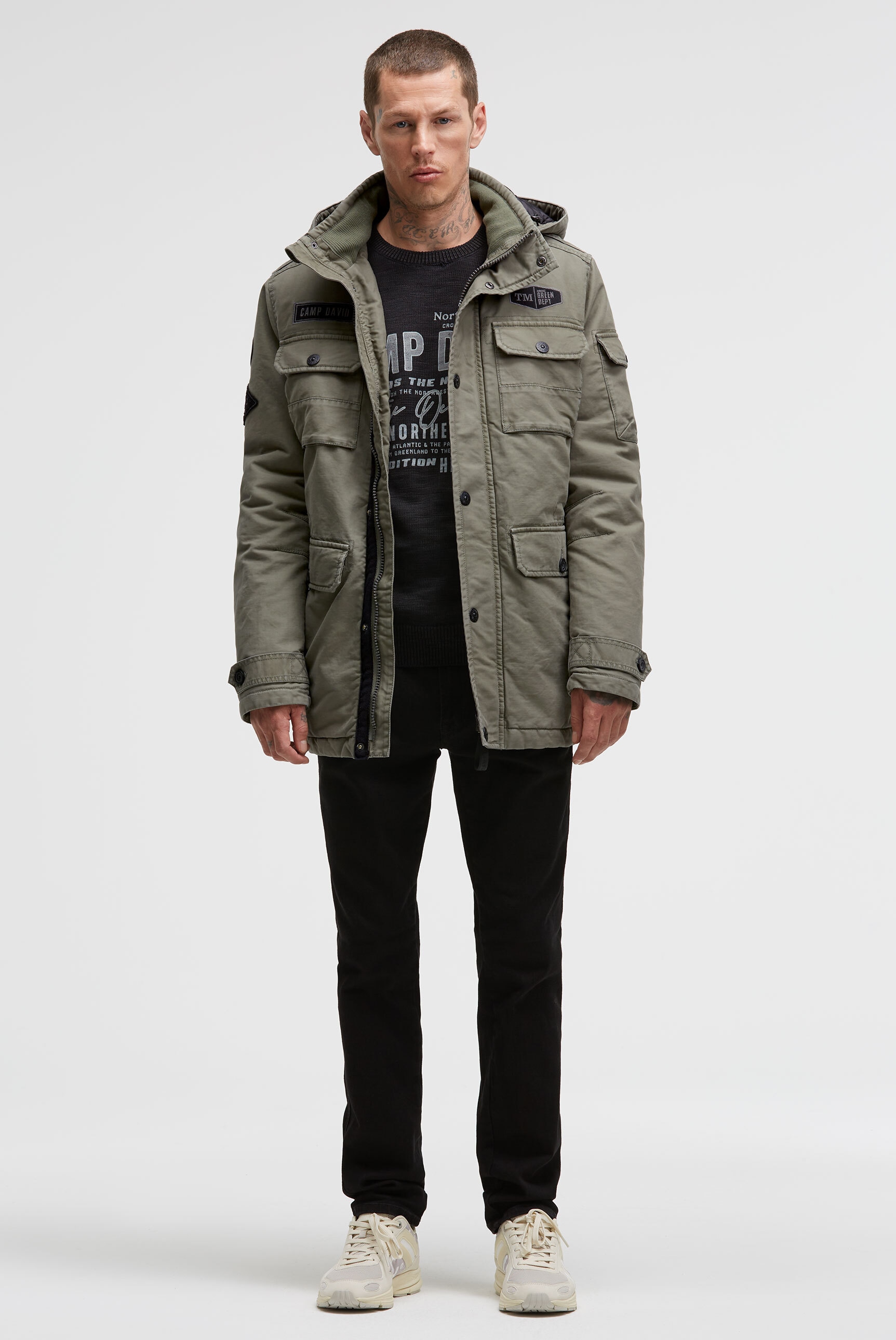 CAMP DAVID Fieldjacket mit Kapuze mit Tunnelband in der Taille