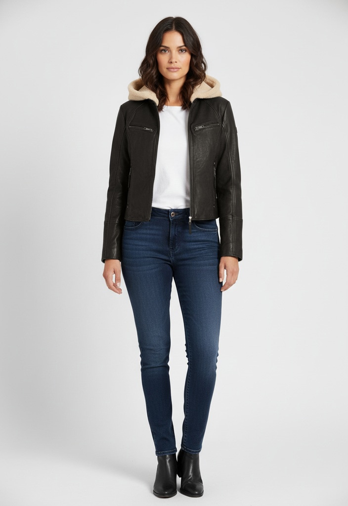 Mauritius Lederjacke "MWNedra" mit Kapuze mit abknöpfbarer Teddyplüsch-Kapu günstig online kaufen