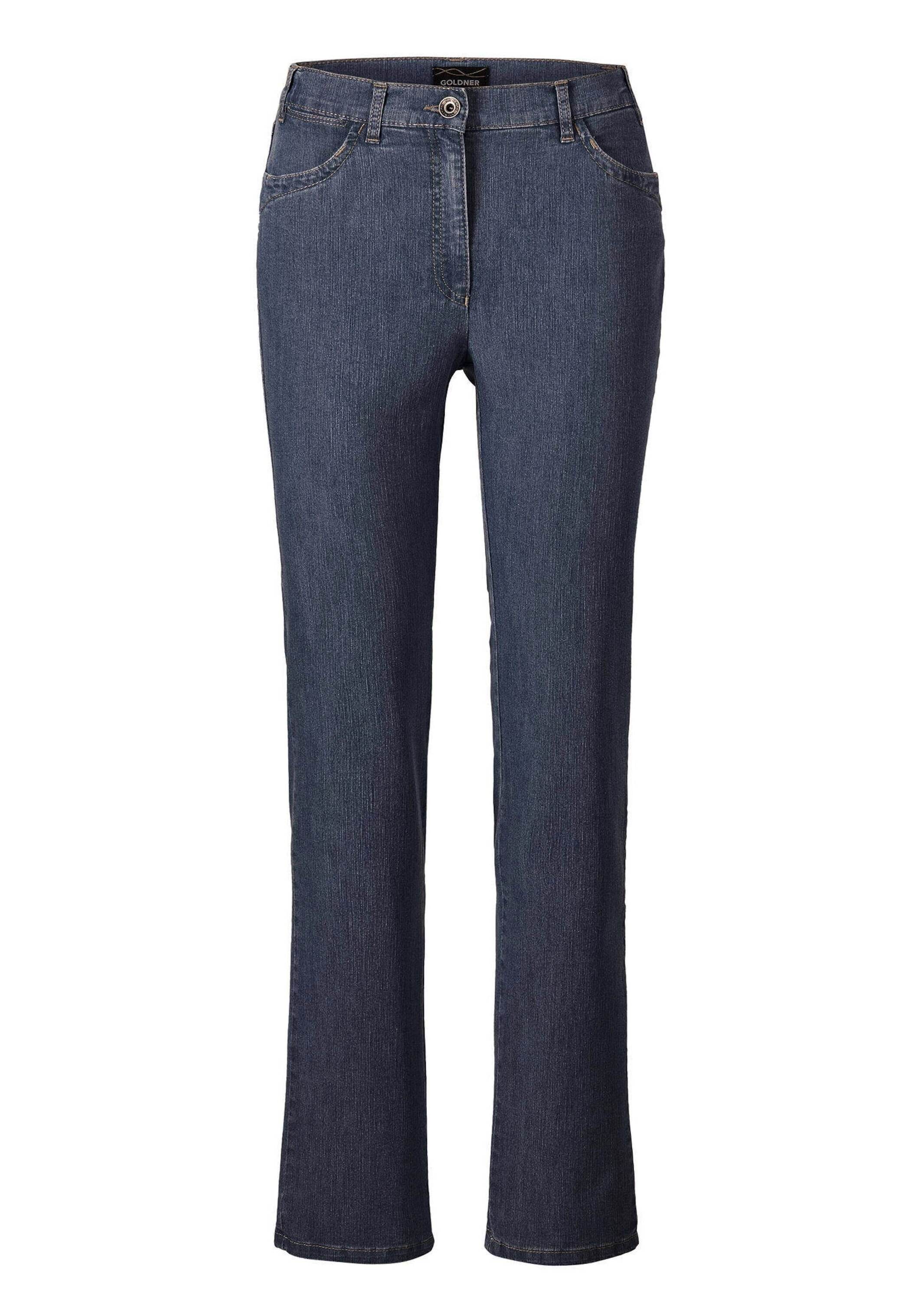 GOLDNER Damen Stretch-Jeans "Edel geschmückte Jeanshose ANNA", blau, Gr. 54, Obermaterial: 83% Baumwolle CO. 16% Polyester PES. 1% Elasthan EL., Jeans