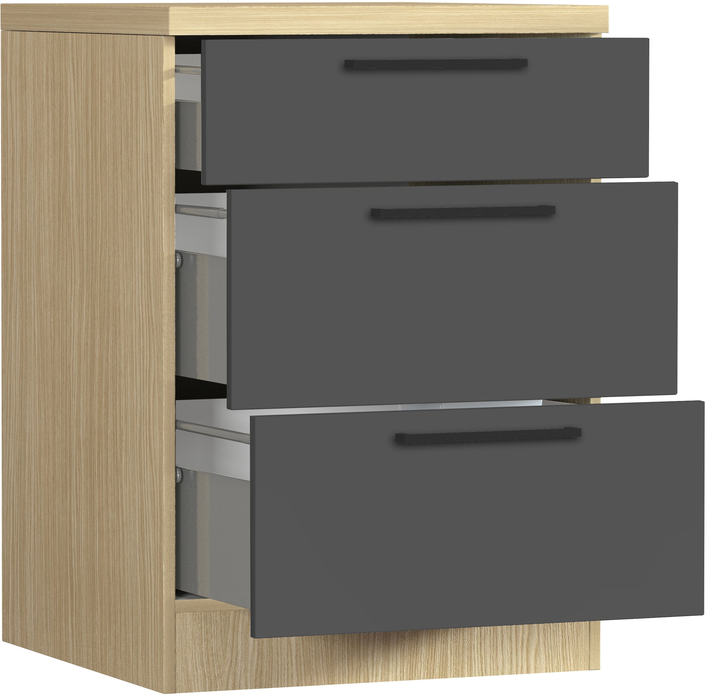 KOCHSTATION Unterschrank »Luna, Küchenunterschrank, Unterschrank mit Schubladen, Made in Italy« B/T/H: 60 × 60 × 85 cm, mit 3 Schubkästen, 3,5 cm starke Oberplatte