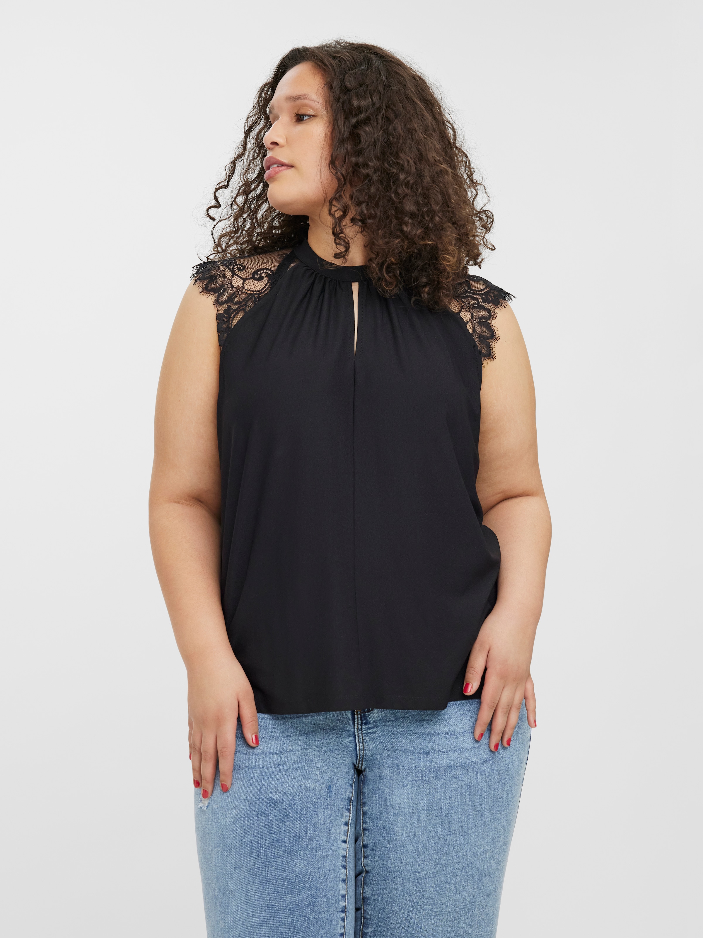 Vero Moda Curve Spitzenshirt "VMMILLA SL LACE TOP NOOS CUR" Materialmix, re günstig online kaufen