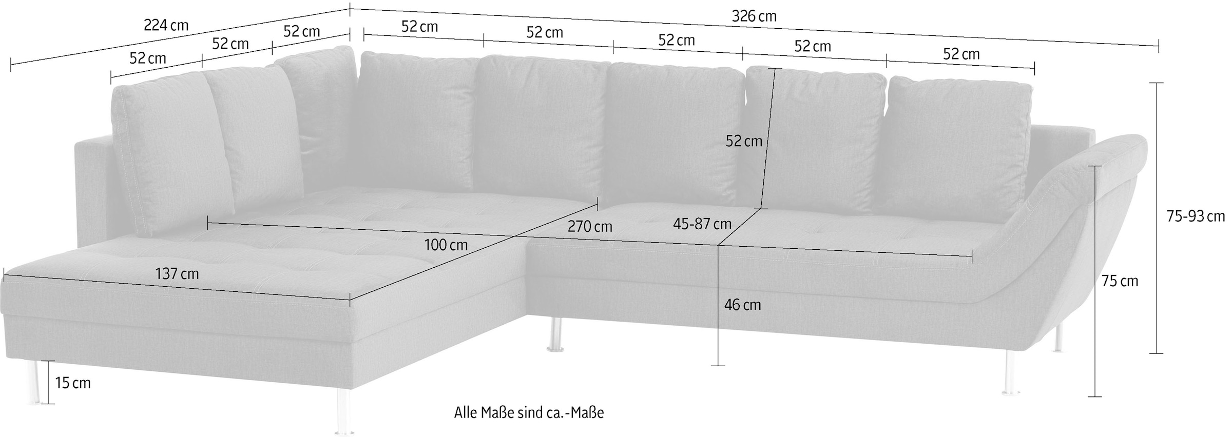 exxpo - sofa fashion Ecksofa »Laconi, extravagantes Designsofa mit tollem Sitzkomfort, L-Form«, in hochwertiger Detailverarbeitung, bequeme Armlehne, hoher Fuß