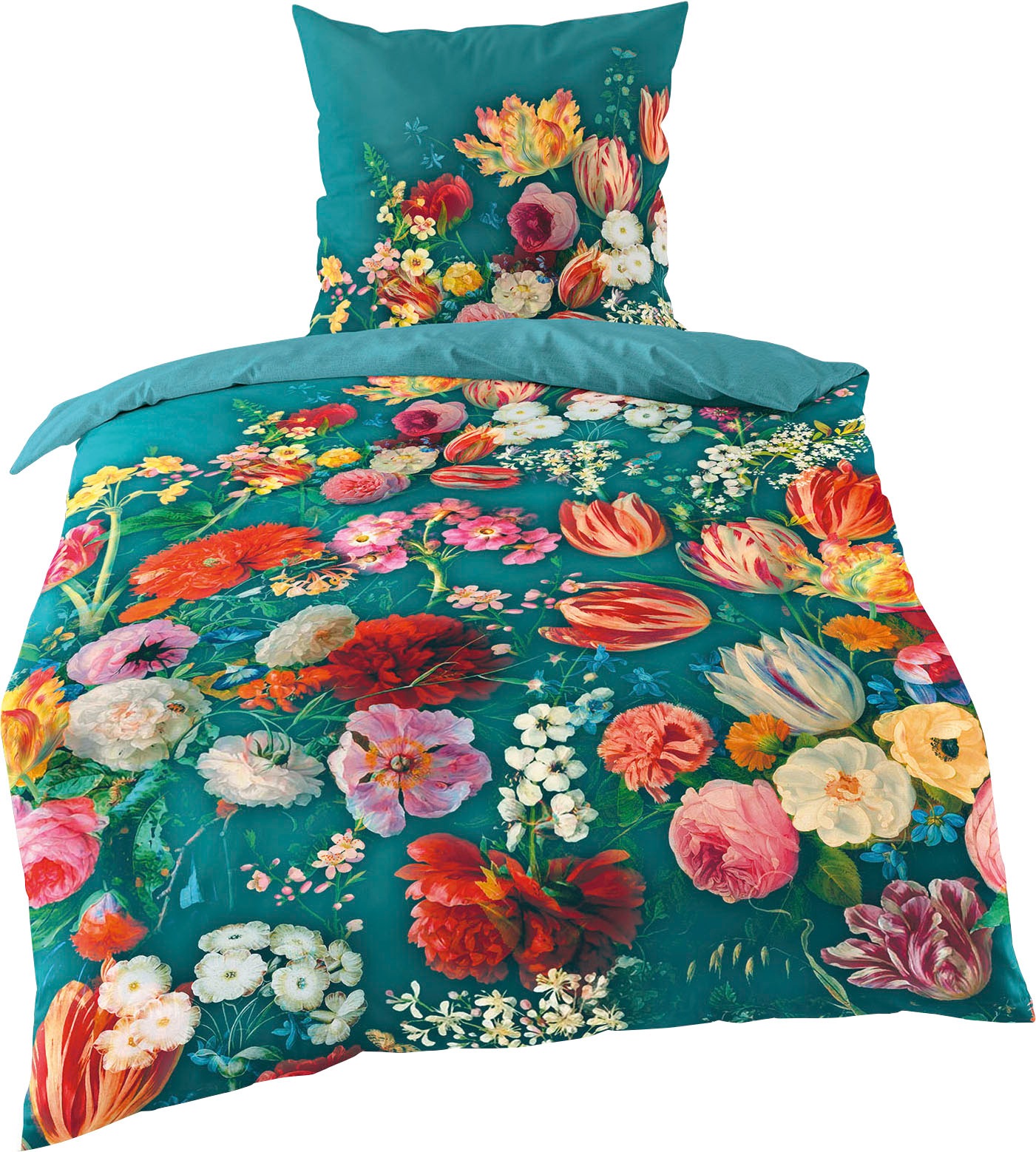 BIERBAUM Wendebettwäsche "Petrol Flowers" 2 Stk. mit innovativem Digitalpri günstig online kaufen