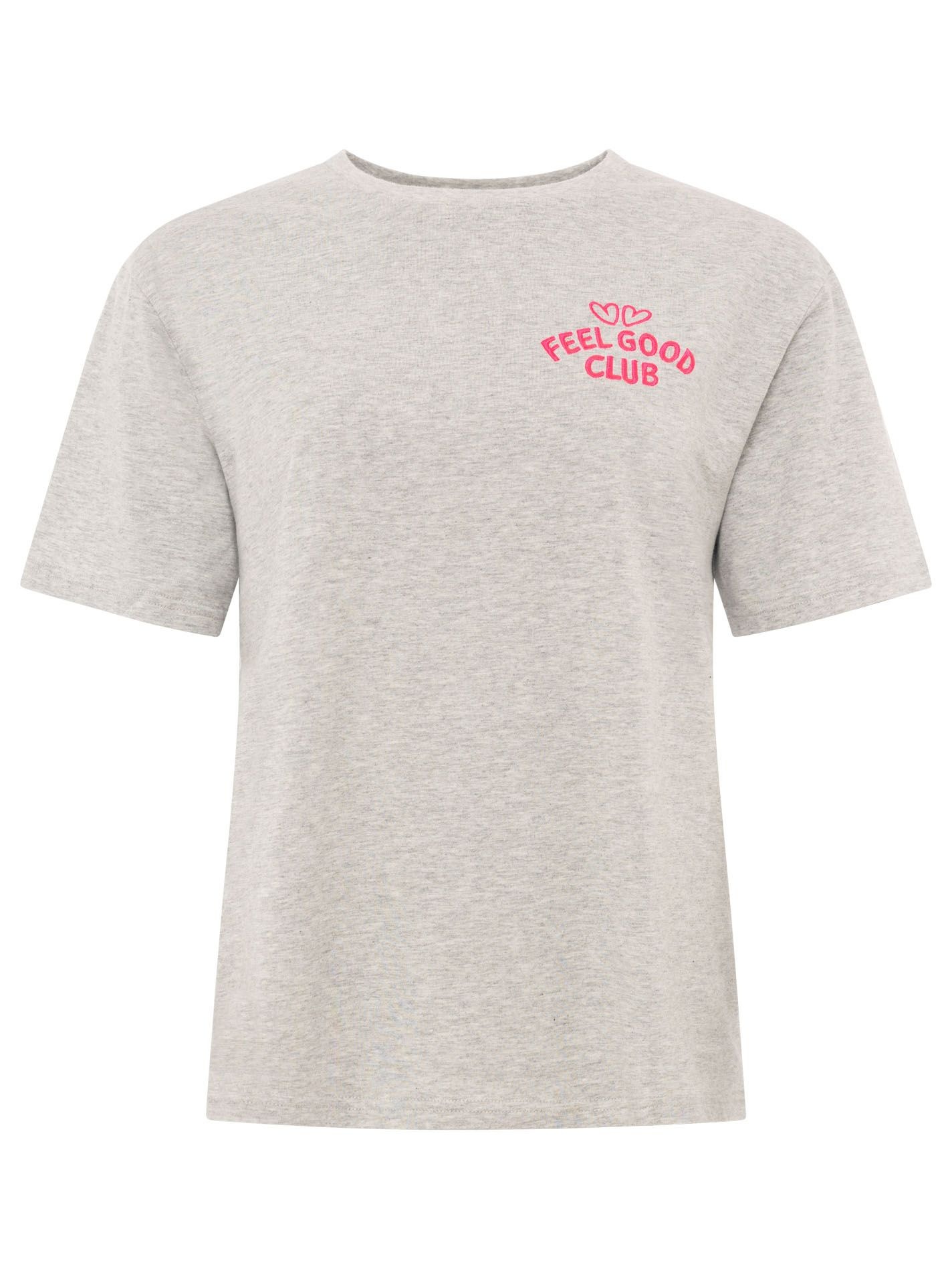 Zwillingsherz T-Shirt ""Feel Good Club"" Rundhals, einfarbig, kleine Sticke günstig online kaufen