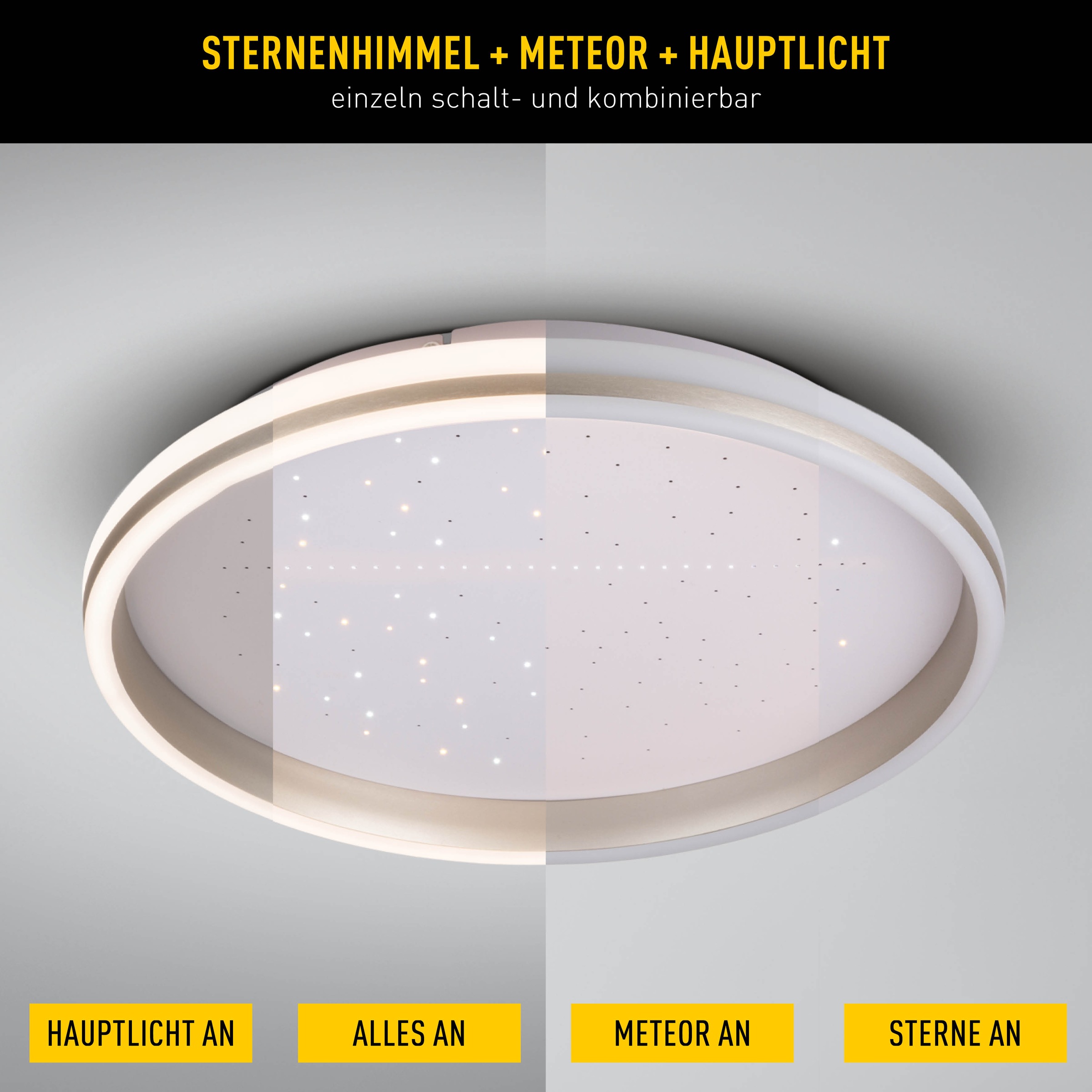 LIGHT & MORE LED Deckenleuchte »Meteor« LED-Modul 1 Stk. warmweiß - kaltweiß Dimmbar per Fernbedienung, CCT, Memory, Nachlicht, Timer, Sterneffekt
