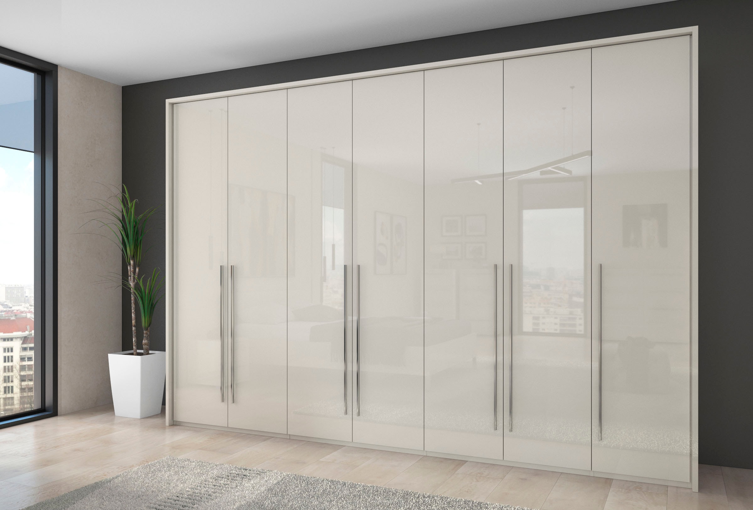 OTTO home Kleiderschrank "Piano, inklusive Rahmen und Beleuchtung, soft-close-Funktion" viele Breiten zur Auswahl, 226cm hoch, beige oder weiß, UV lackiert, Hochglanzfronten, FSC-zertifiziert