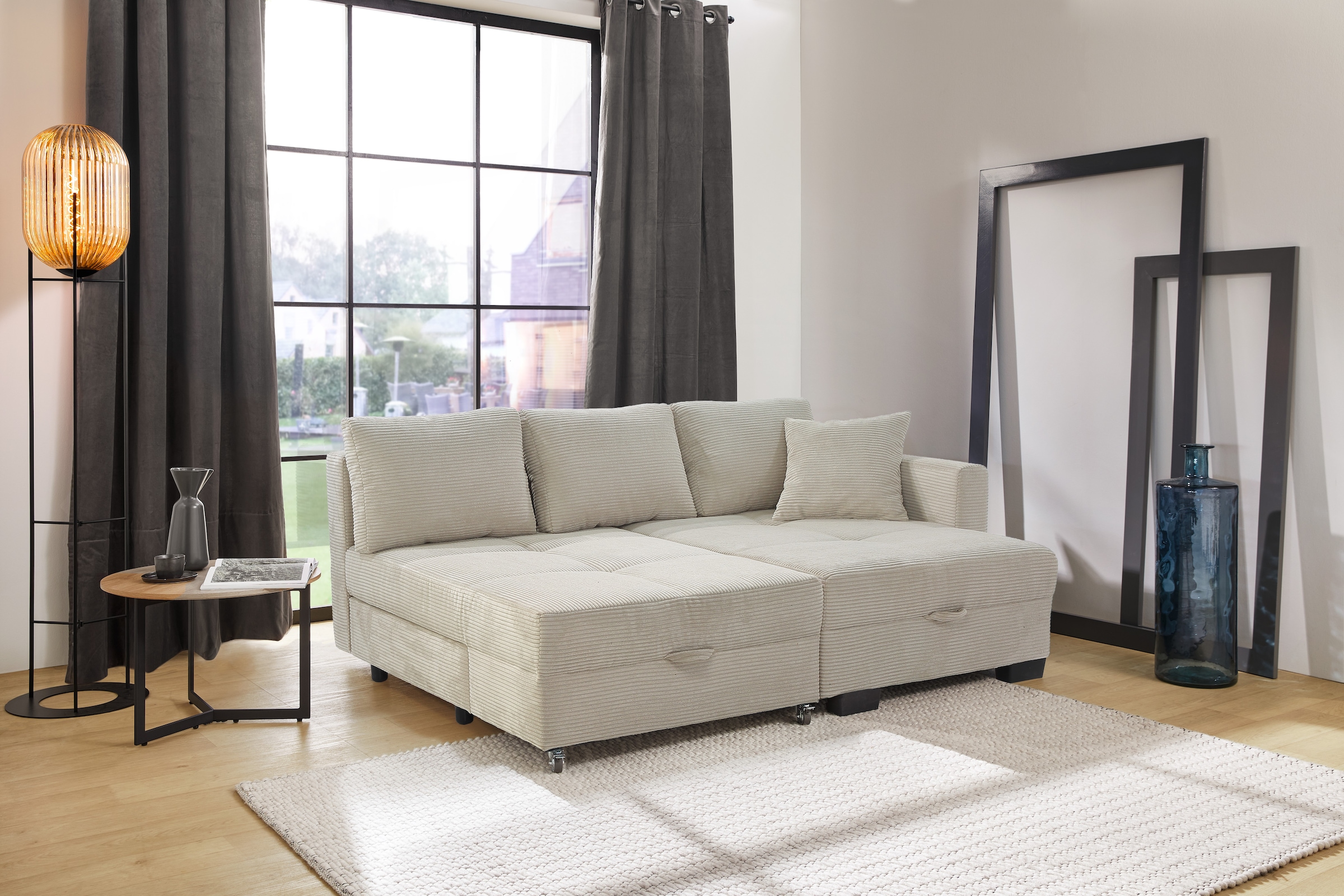 Jockenhöfer Gruppe Ecksofa »Fantasy, Dreh-Schwenk-Ottomane«, inklusive Relax- und Schlaffunktion, Ottomane links/ rechts montierbar