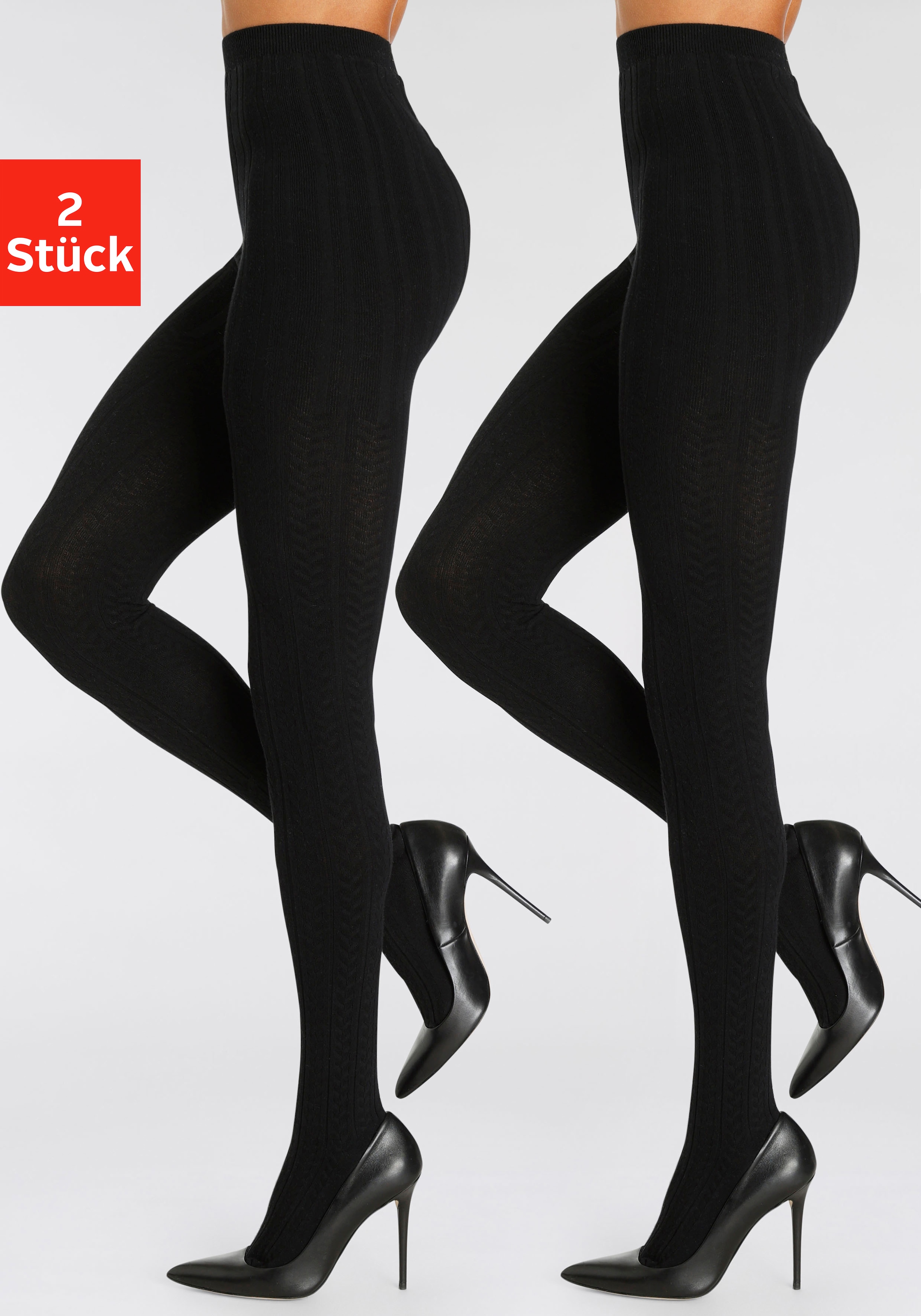 LASCANA Strickstrumpfhose 2 Stk. mit Zopfmuster