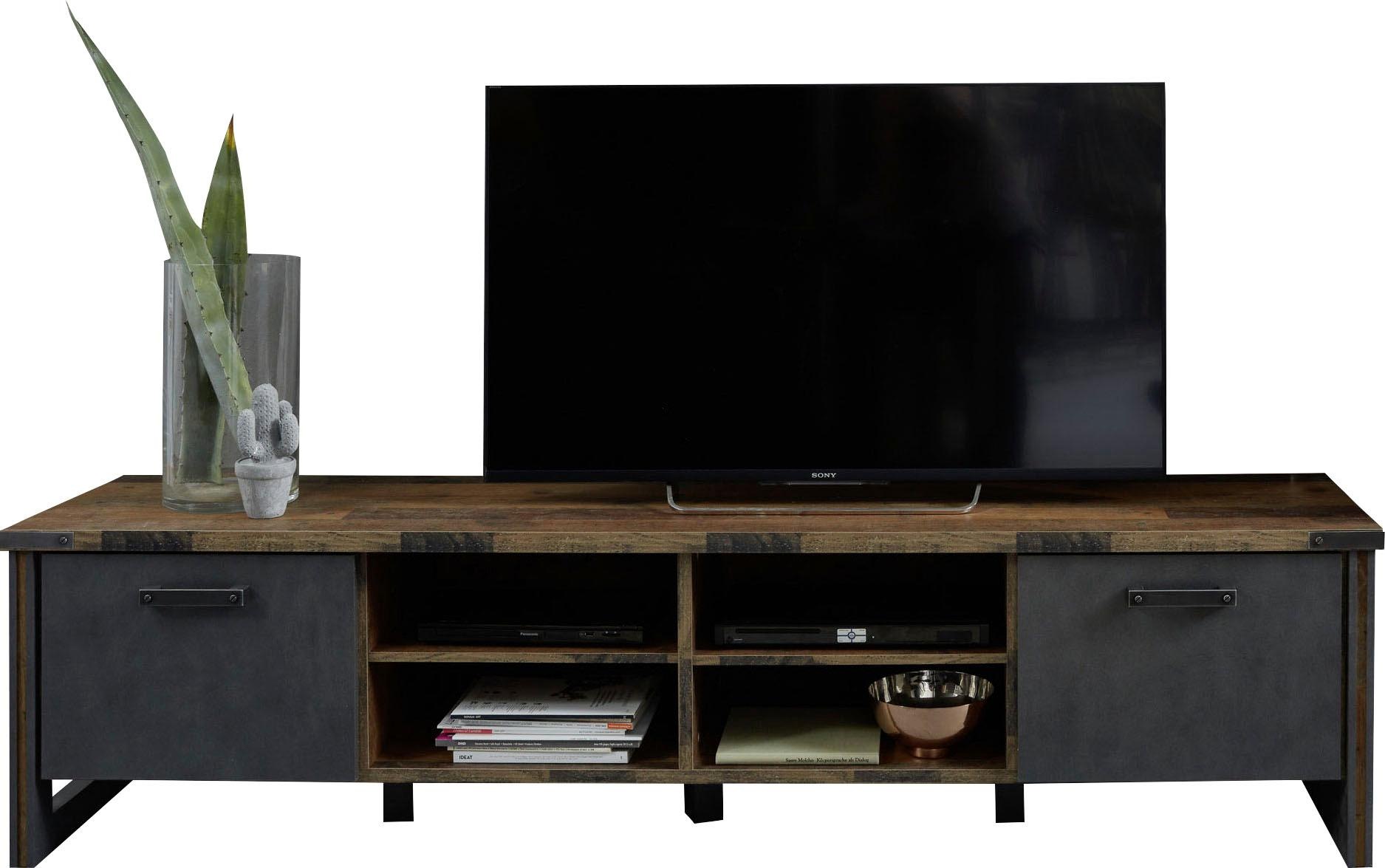 Home affaire Lowboard »Bristol«, Breiter Fernsehtisch im Industrial Style - Maße (B/T/H) 207/42/52 cm
