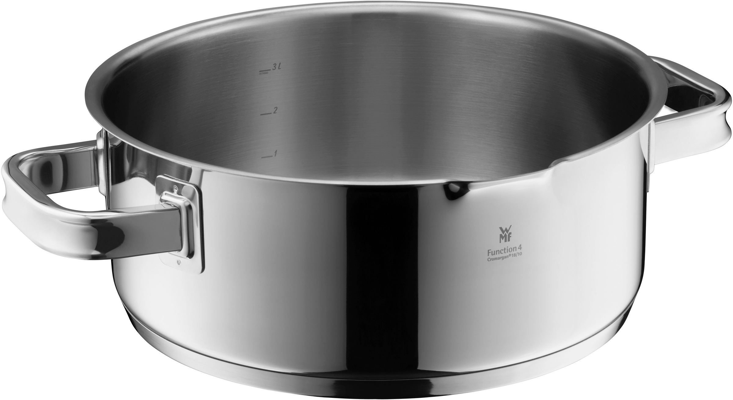 WMF Bratentopf »Function 4«, Cromargan® Edelstahl Rostfrei 18/10, (2 tlg.), wärmereduzierende Griffe, mit 4 Abgießfunktionen, Innenskalierung
