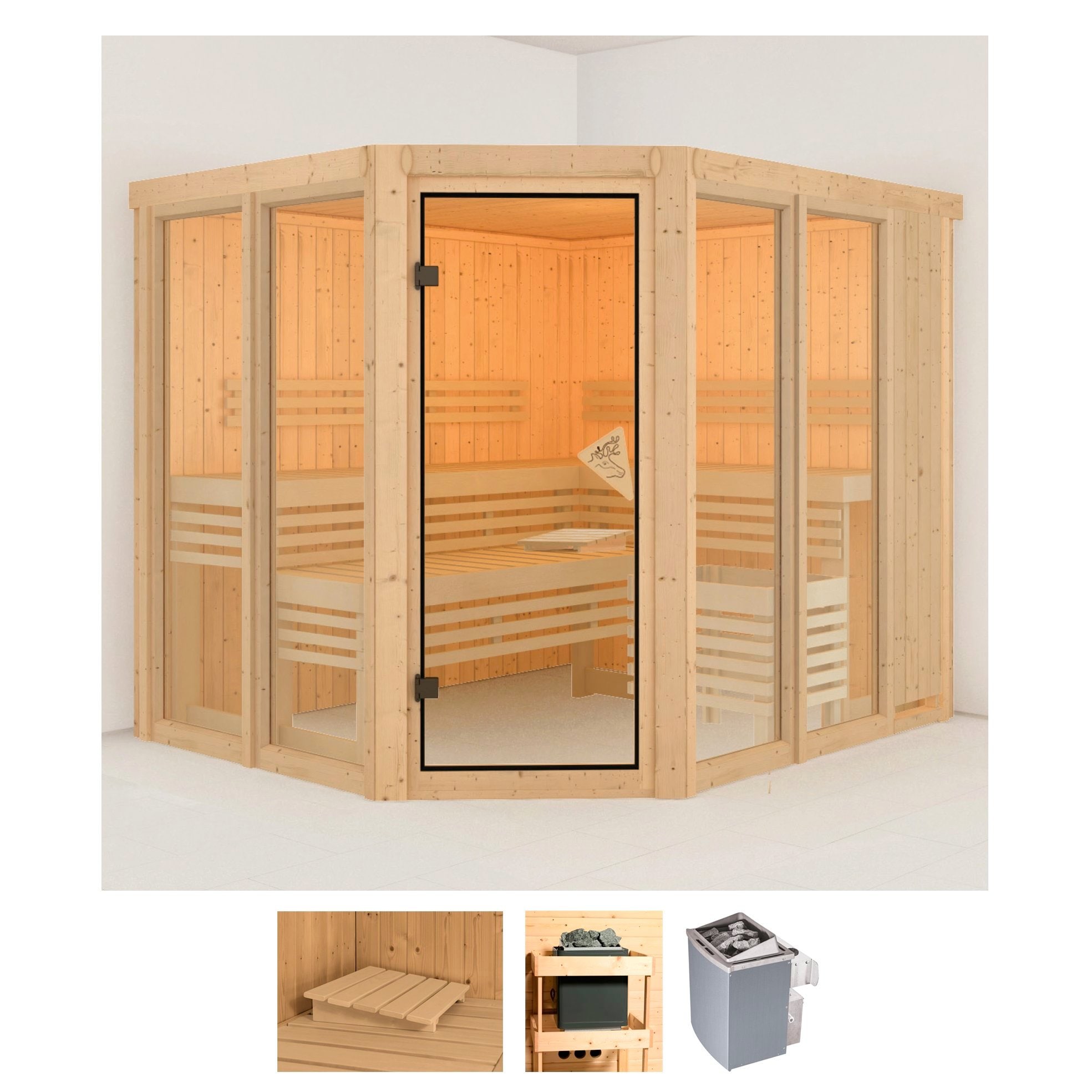 Karibu Sauna »Anike 3«, (Set), 9-kW-Ofen mit integrierter Steuerung