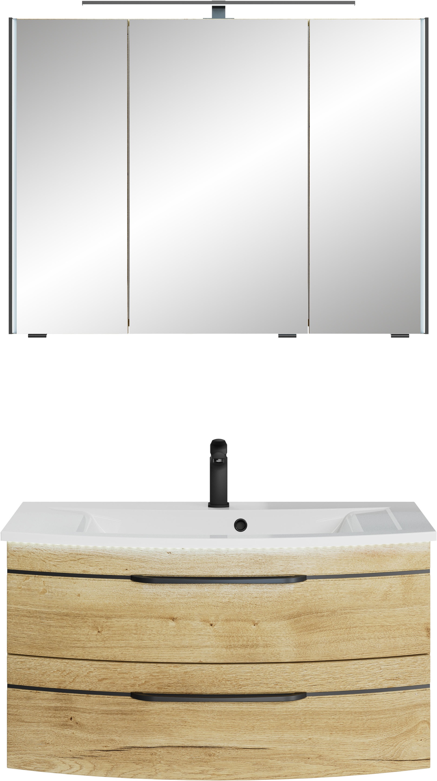 Saphir Badmöbel-Set »Serie 7045 2-teilig Mineralmarmor-Waschtisch mit LED-Spiegelschrank«, (Set, 2 St.), Badezimmer-Set 93,2 cm breit, inkl. Türdämpfer, 3 Türen, 2 Schubladen