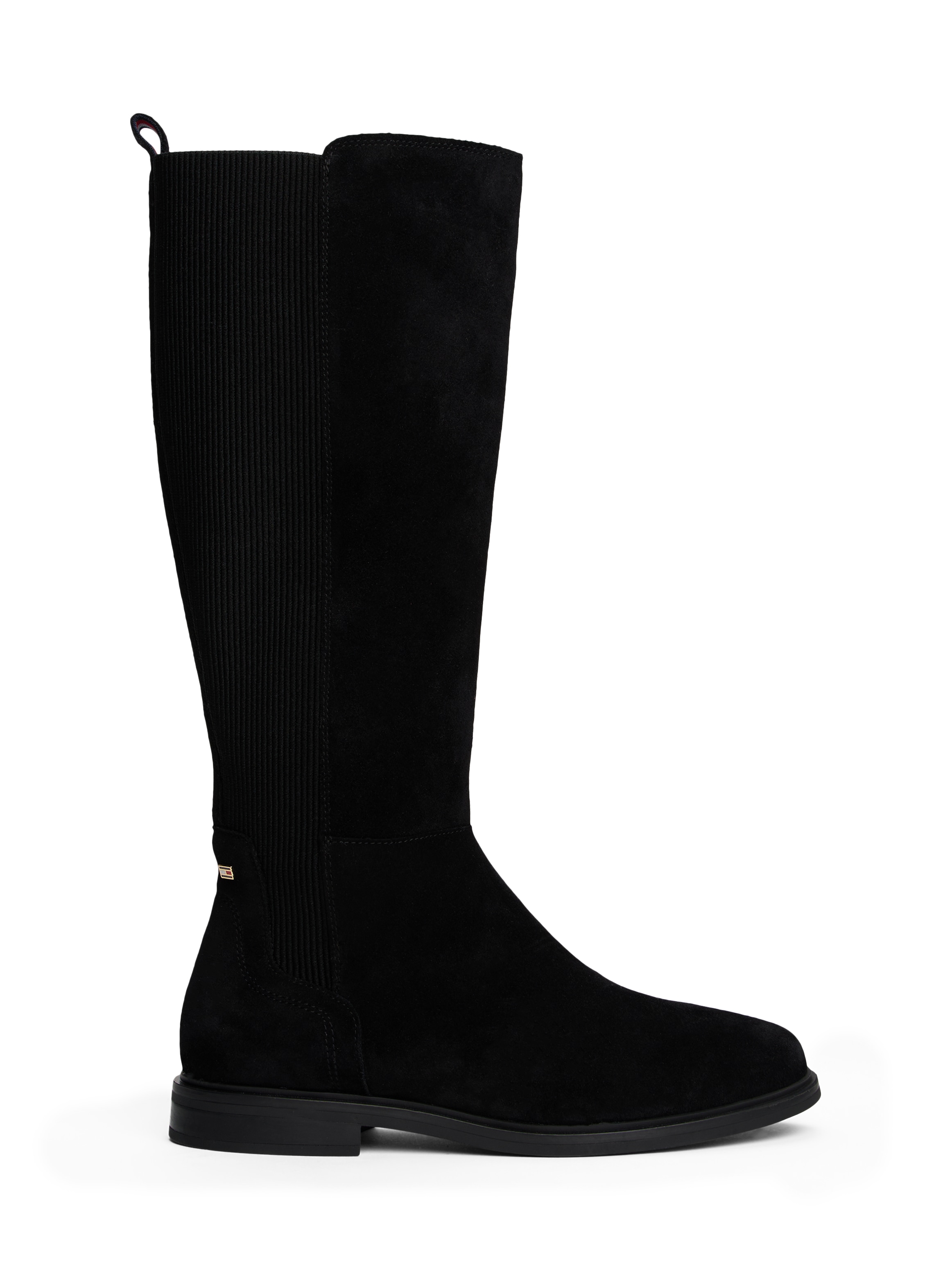 Tommy Hilfiger Stiefel »FLAG SUEDE LONG BOOT«, Langschaftstiefel, Reißverschlussstiefel mit Logoflaggen-Detail