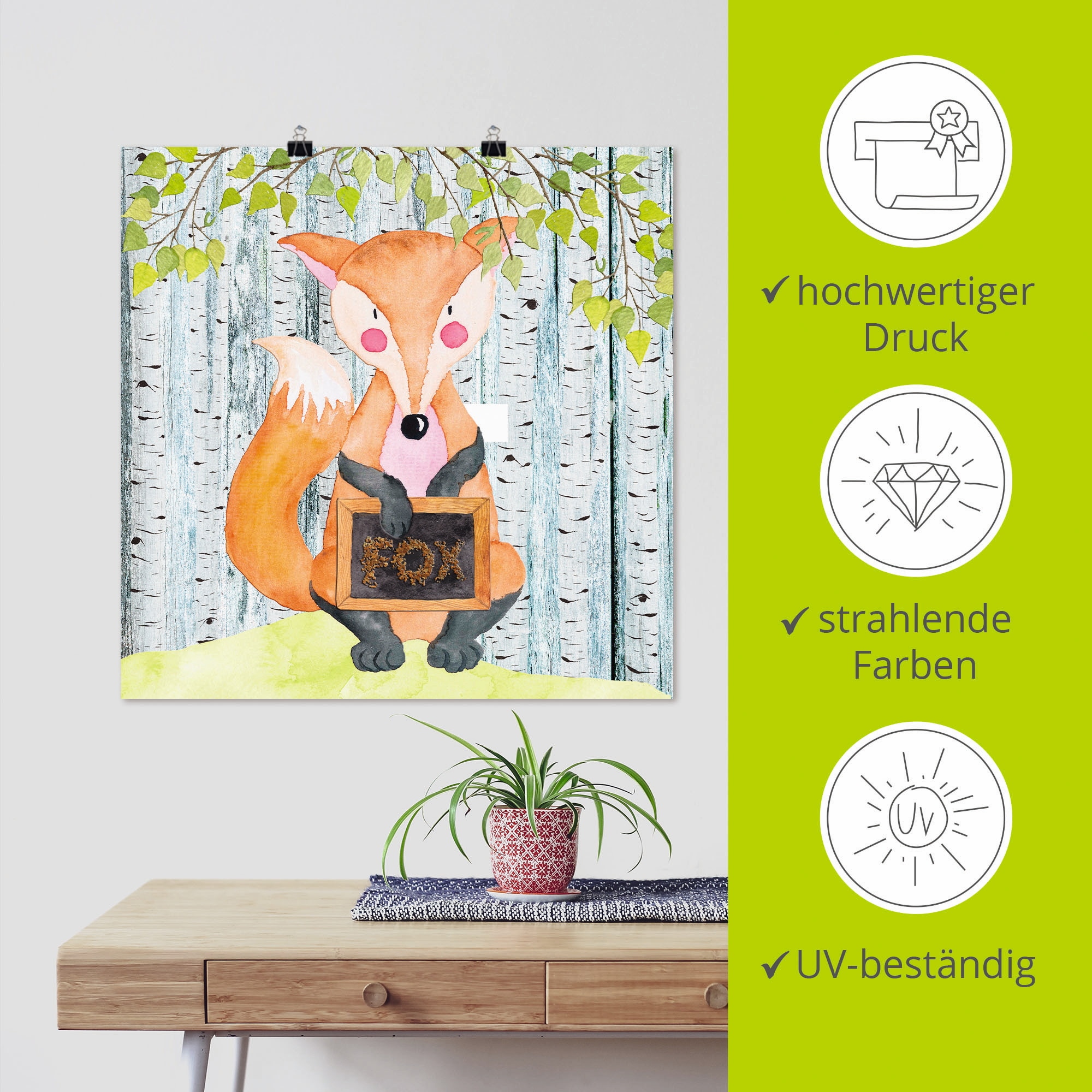 Artland Poster »Waldfreunde- der schlaue Fuchs«, Tiere, (1 St.), als Alubild, Leinwandbild, Wandaufkleber oder Poster in versch. Größen
