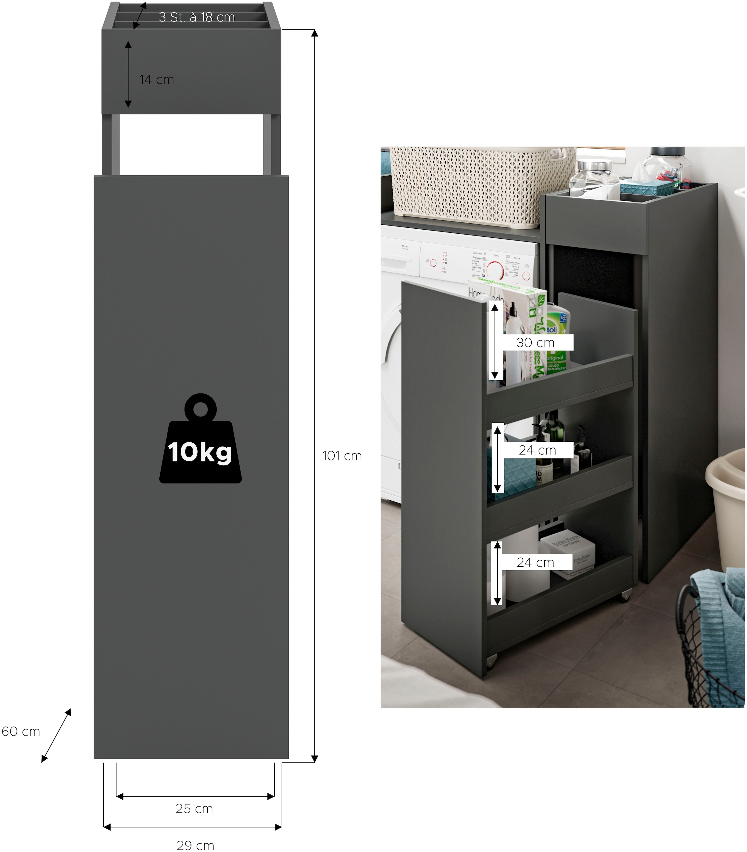 welltime Anbauregal »FALAS, TOPSELLER!, Höhe 101cm, Apothekerauszug, 3 offene Ablagefächer«, (1 St., in verschiedenen Farben erhältlich), Anstellregal, Regal, Schrank, Badzimmerschrank, Minischrank, Organizer