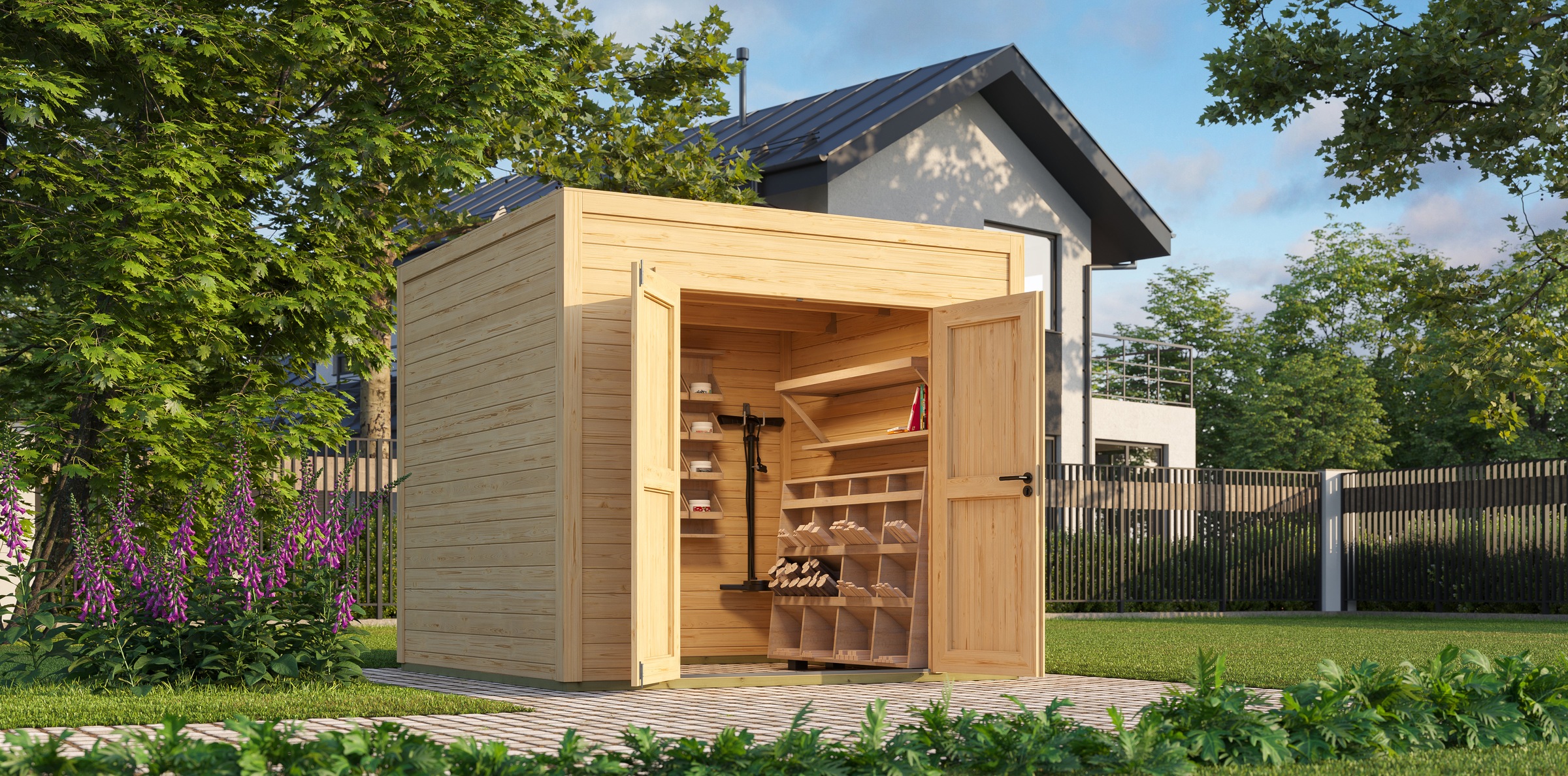 Nordic Holz Gartenhaus "Fynn 1,5" kleiner stilvoller Schuppen mit Flachdach günstig online kaufen