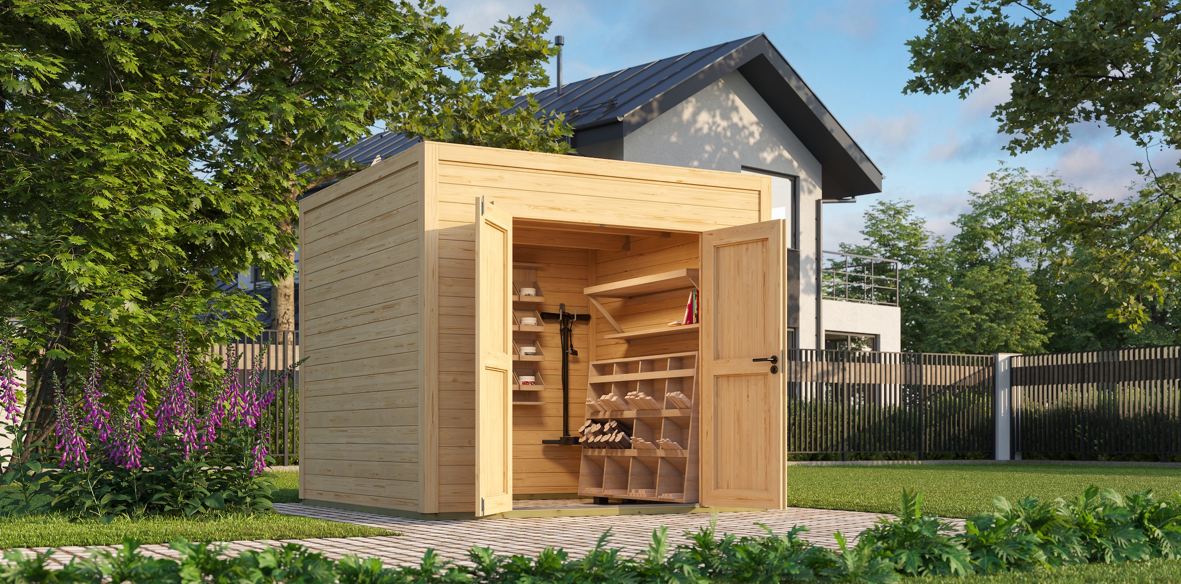 Nordic Holz Gartenhaus "Fynn 2", kleiner stilvoller Schuppen mit Flachdach günstig online kaufen