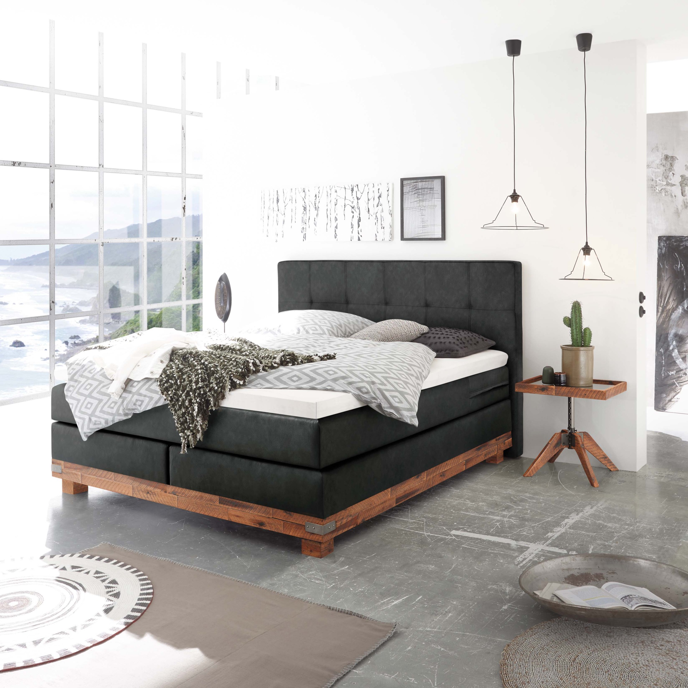 HASENA Boxspringbett "Boston" Massivholz-Sockel, Punktsteppung im Kopfteil, günstig online kaufen