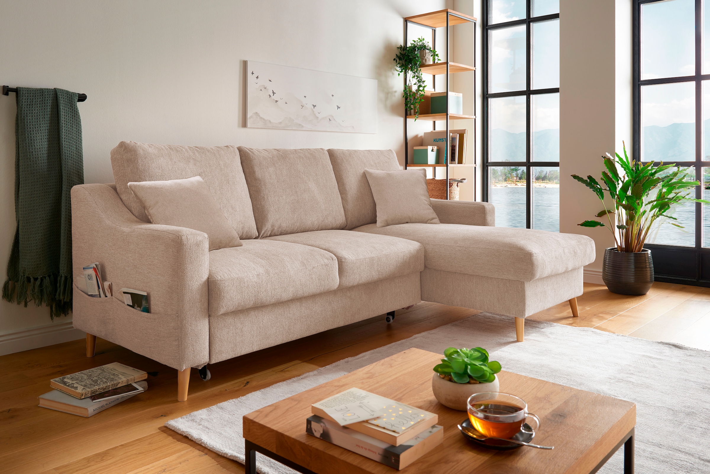 INOSIGN Ecksofa "Valentina L-Form", 2 Zierkissen, mit Seitentasche, auszieh günstig online kaufen