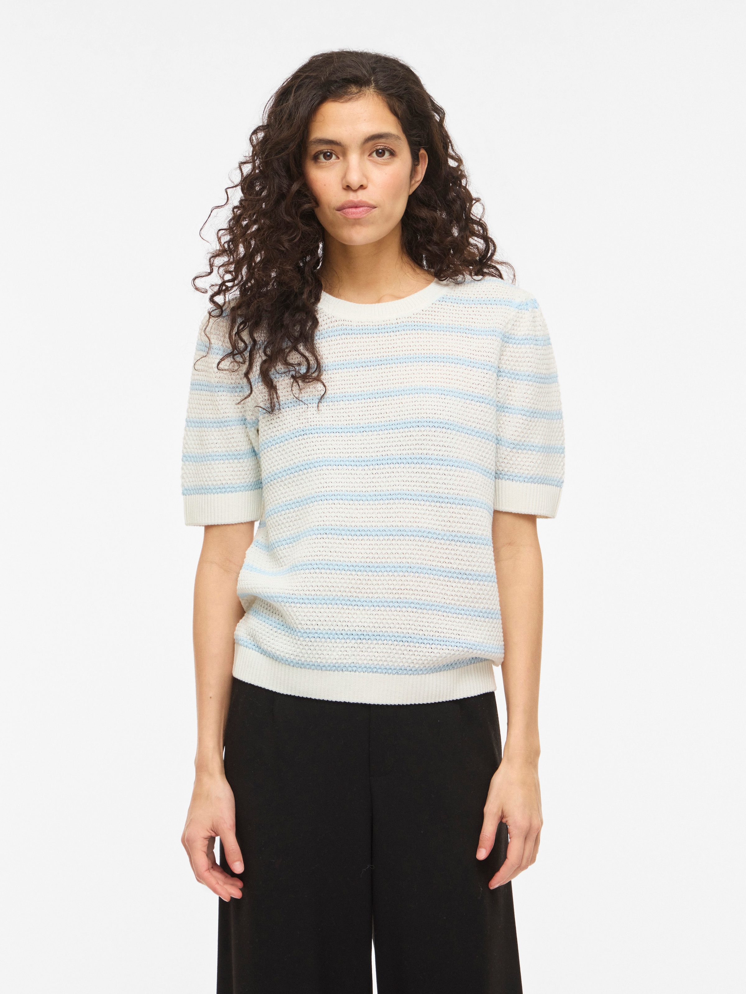 Vila Kurzarmpullover "VIDALO O-NECK S/S STRIPE KNIT-NOOS"