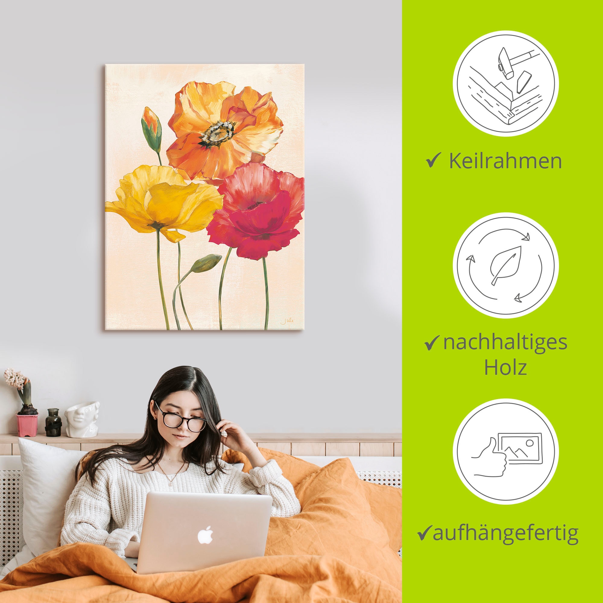 Artland Wandbild »Bunte Mohnblumen I«, Blumenbilder, (1 St.), als Alubild, Outdoorbild, Leinwandbild, Poster, Wandaufkleber