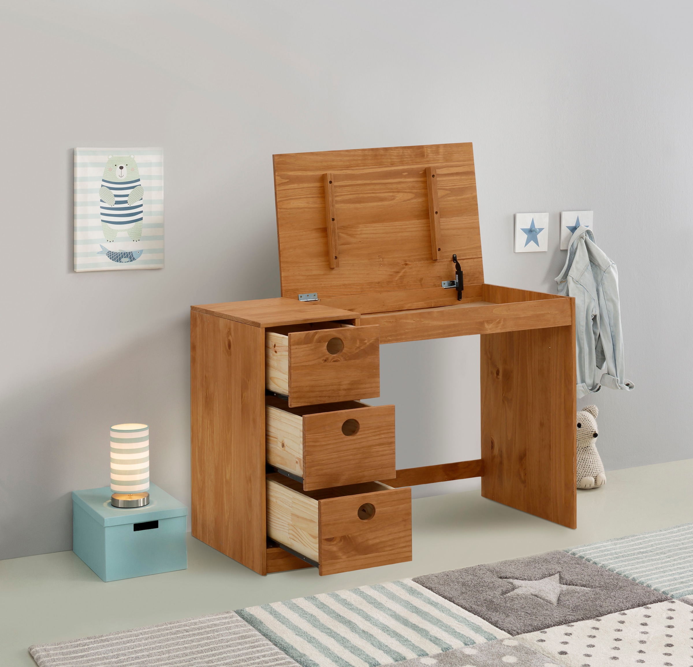 OTTO home Kinderschreibtisch "Alpi" Kiefernholz, Wangengestell, mit 3 Schub günstig online kaufen