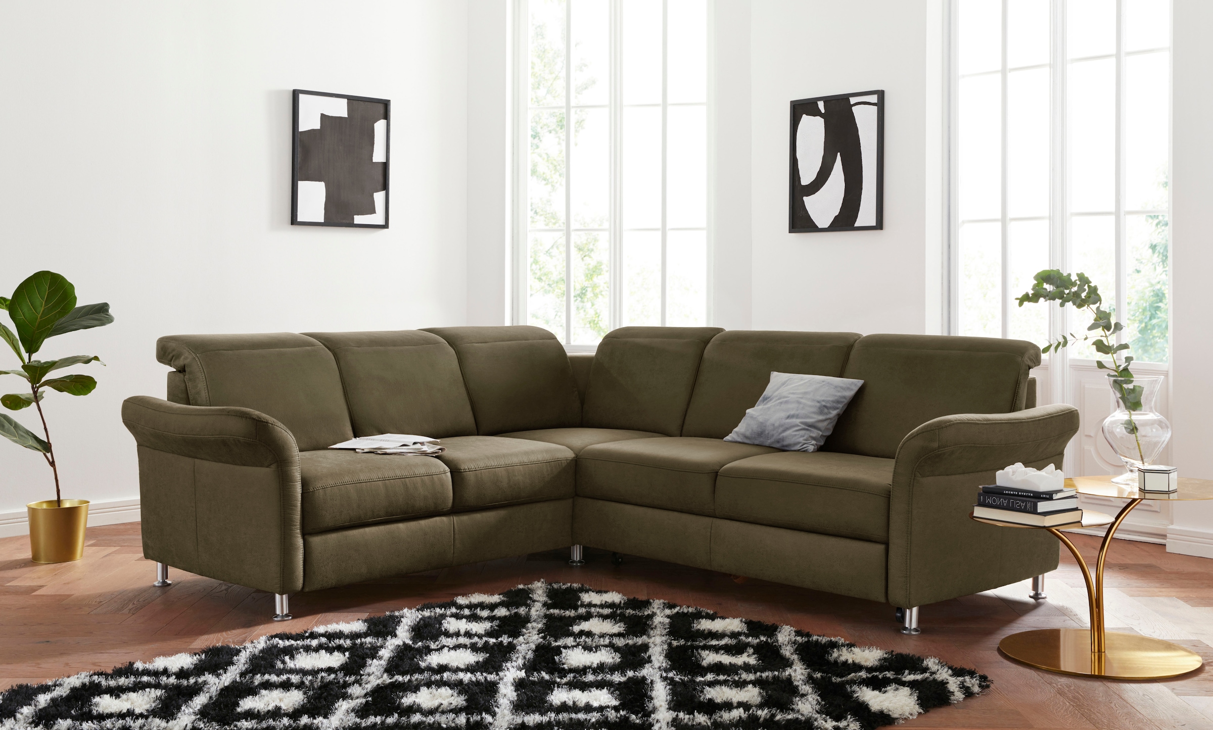 sit&more Ecksofa "Darwin L-Form" inklusive Federkern, wahlweise mit Kopfteilverstellung, Schlaffunktion