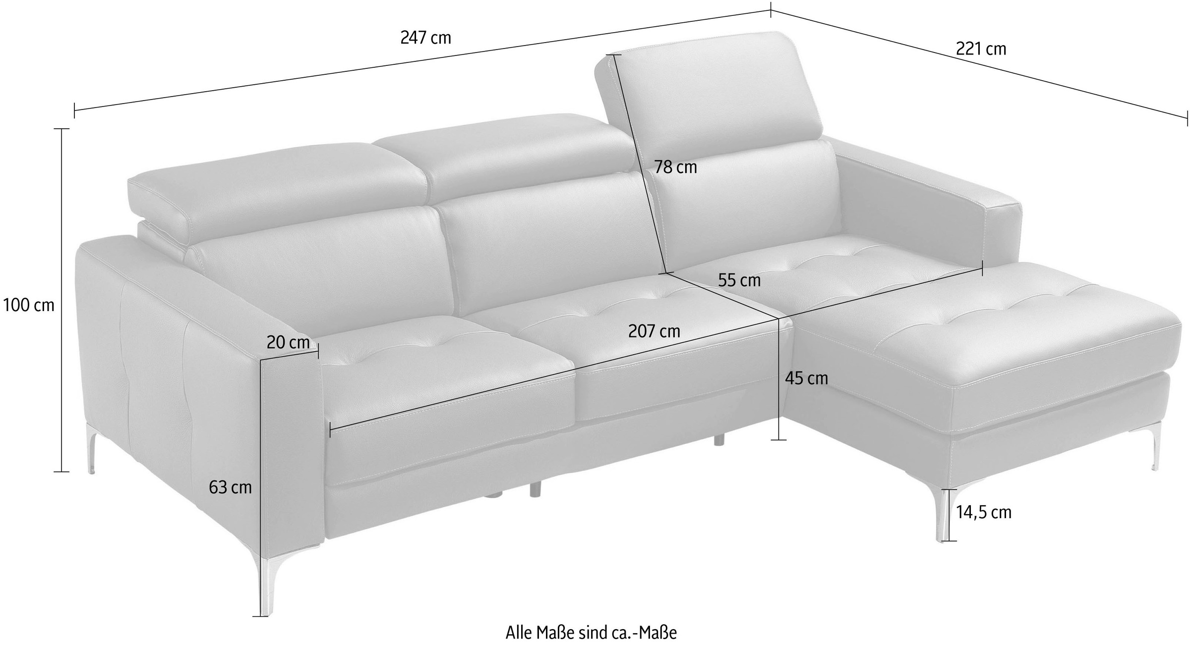 Egoitaliano Ecksofa »Matt, erstklassiger Sitzkomfort, aufwendige Detailverarbeitung, L-Form«, mit verstellbaren Kopfteilen zum Relaxen