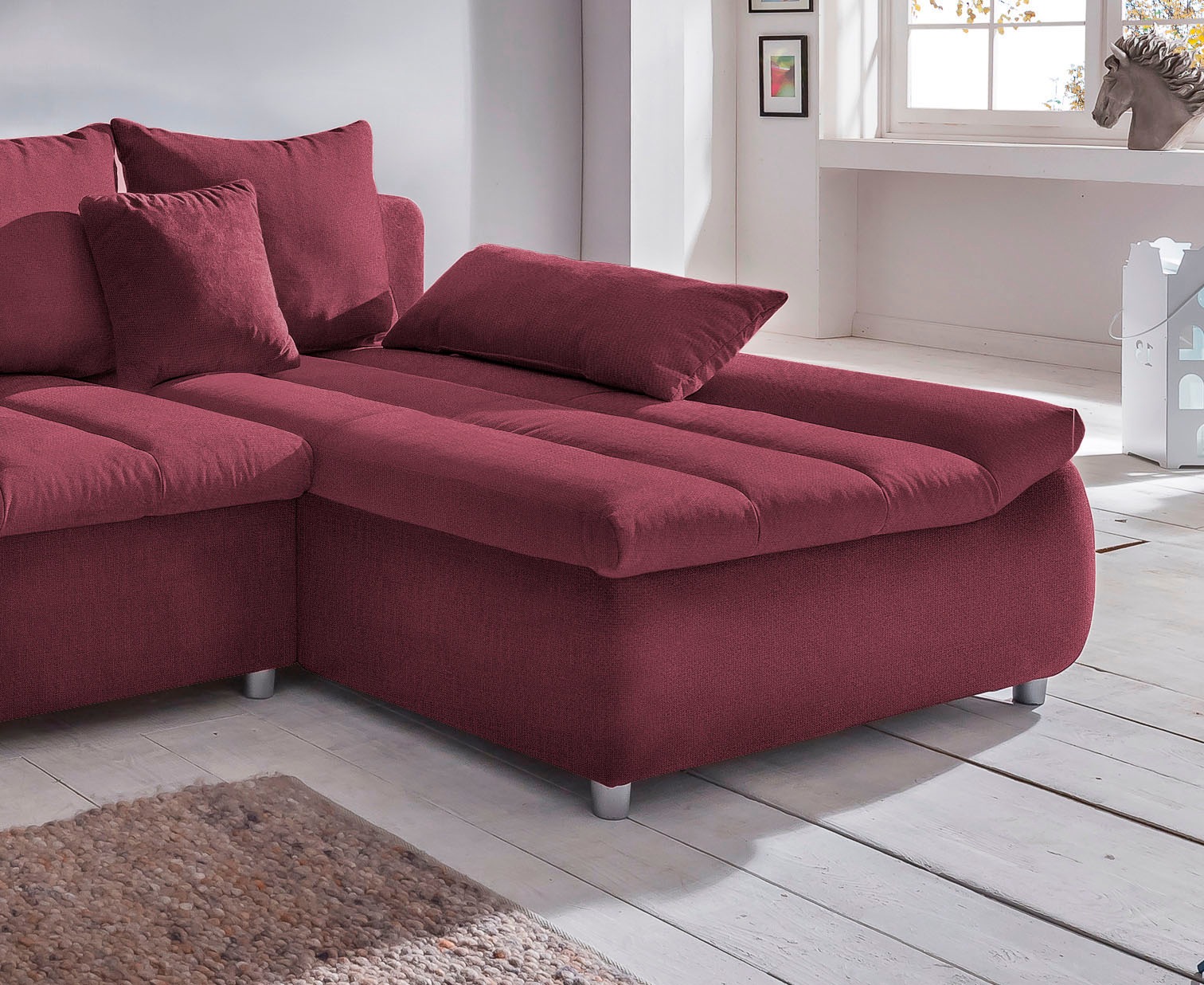 INOSIGN Ecksofa »Imola elegant und bequem, aktuelle Steppung im Sitz, L-Form«, wahlweise mit Bettfunktion