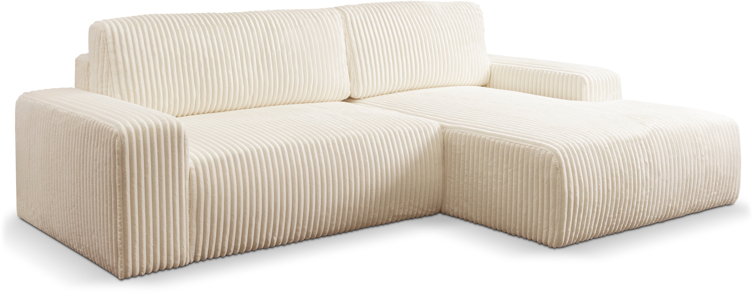 WERK2 Ecksofa »Rotterdam-L, kuschelweicher Cord oder Breitcord, L-Form, Breite 267 cm«, Design Ecksofa mit Schlaffunktion & Bettkasten, Breitcord, Creme
