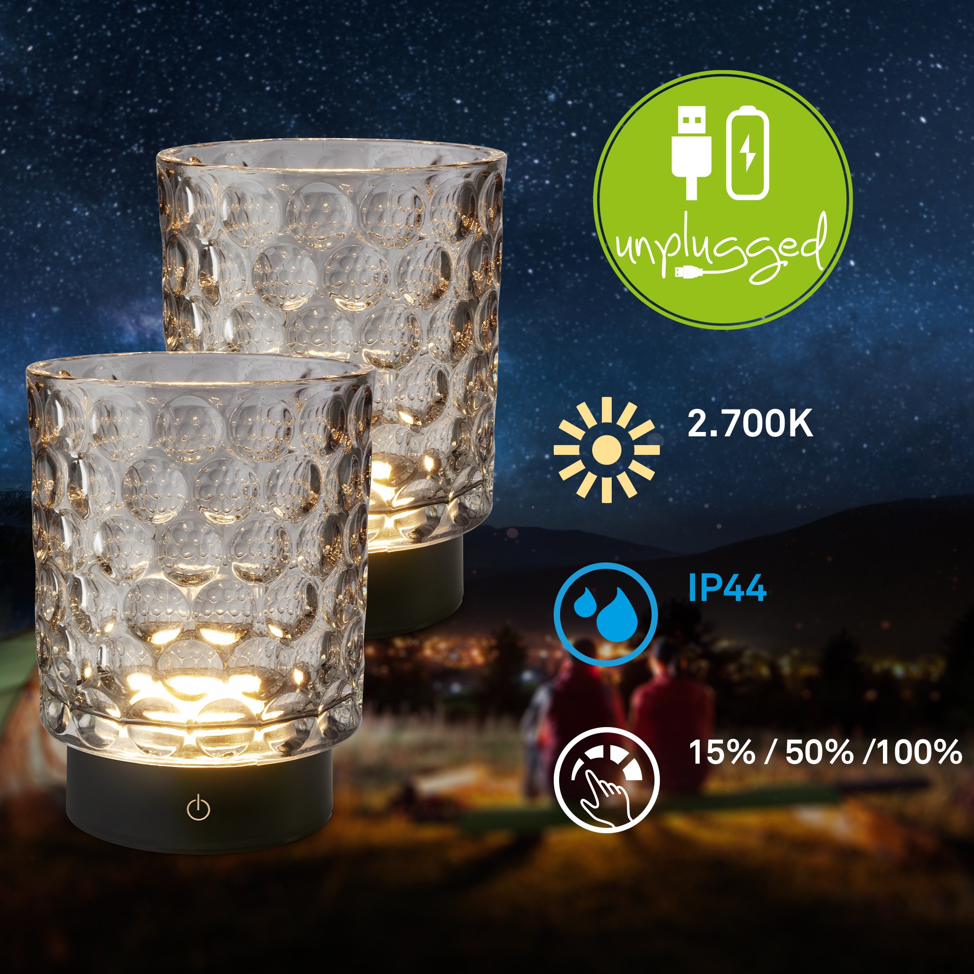 Briloner Leuchten LED Außen-Tischleuchte »SUNORA« LED-Board 2 Stk. Warmweiß kabellos 15 x 11 cm Grau 2W Wohnzimmer Flur Outdoor Aussen 2er-Set