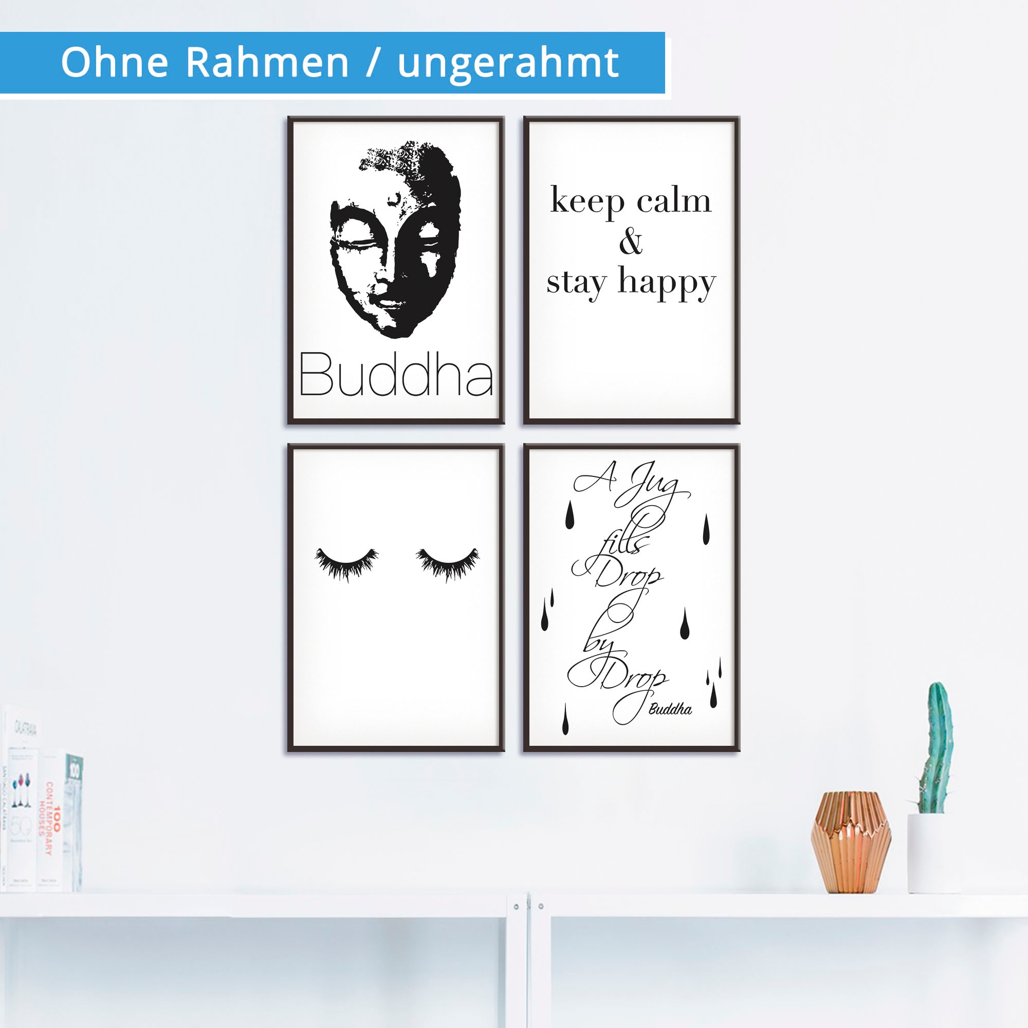 St.), Sprüche & kaufen Tropfen«, Wimpern Wandbild, Ruhe | »Buddha BAUR Poster Texte, Poster, Wandposter Artland (4 Bild,