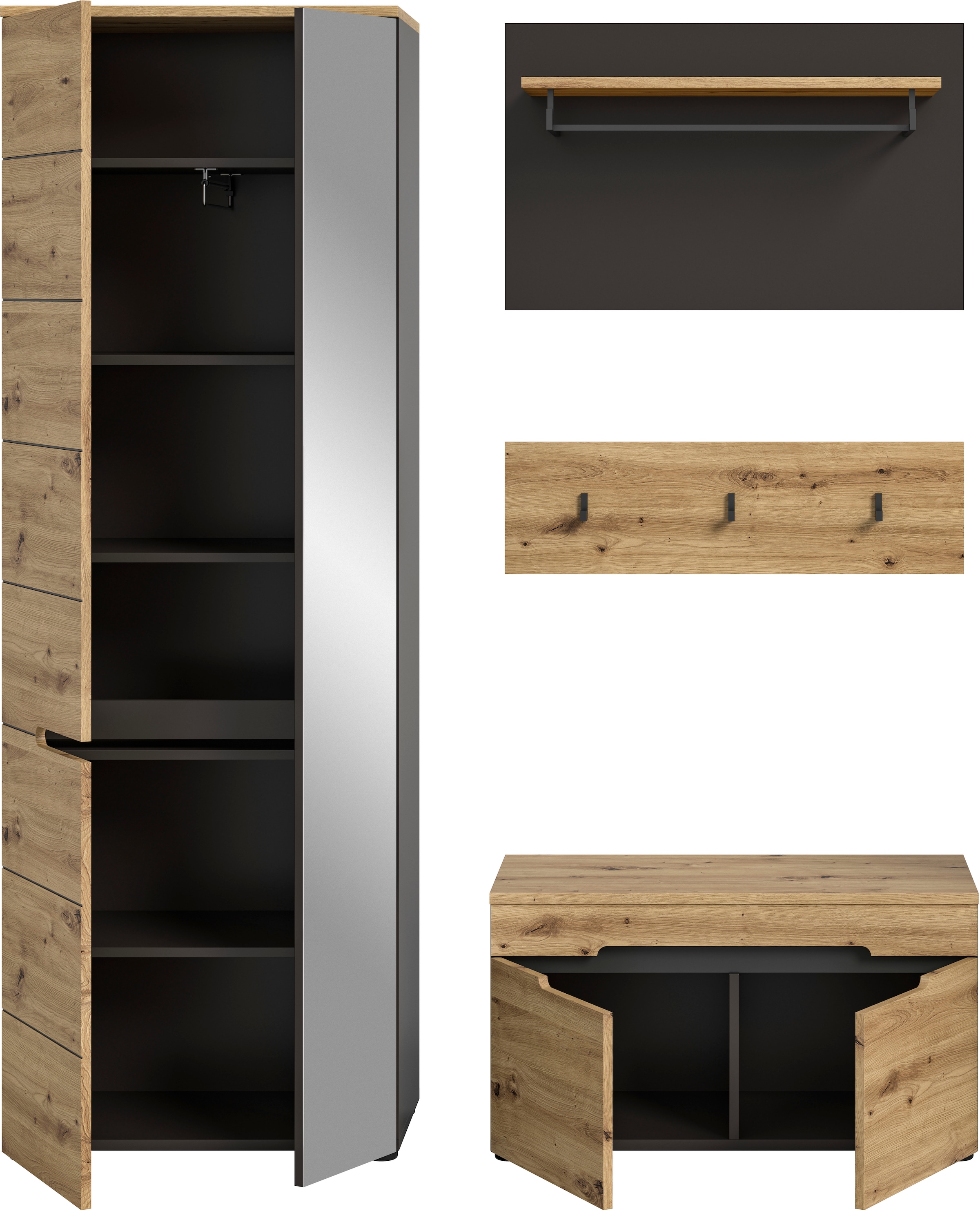 INOSIGN Garderoben-Set »REHAT, TOPSELLER!, 4-teilig, Breite 160cm, individuell stellbar«, (3 St.), Garderobenkombination, Kombination, Diele, Garderobe, Garderobenmöbel