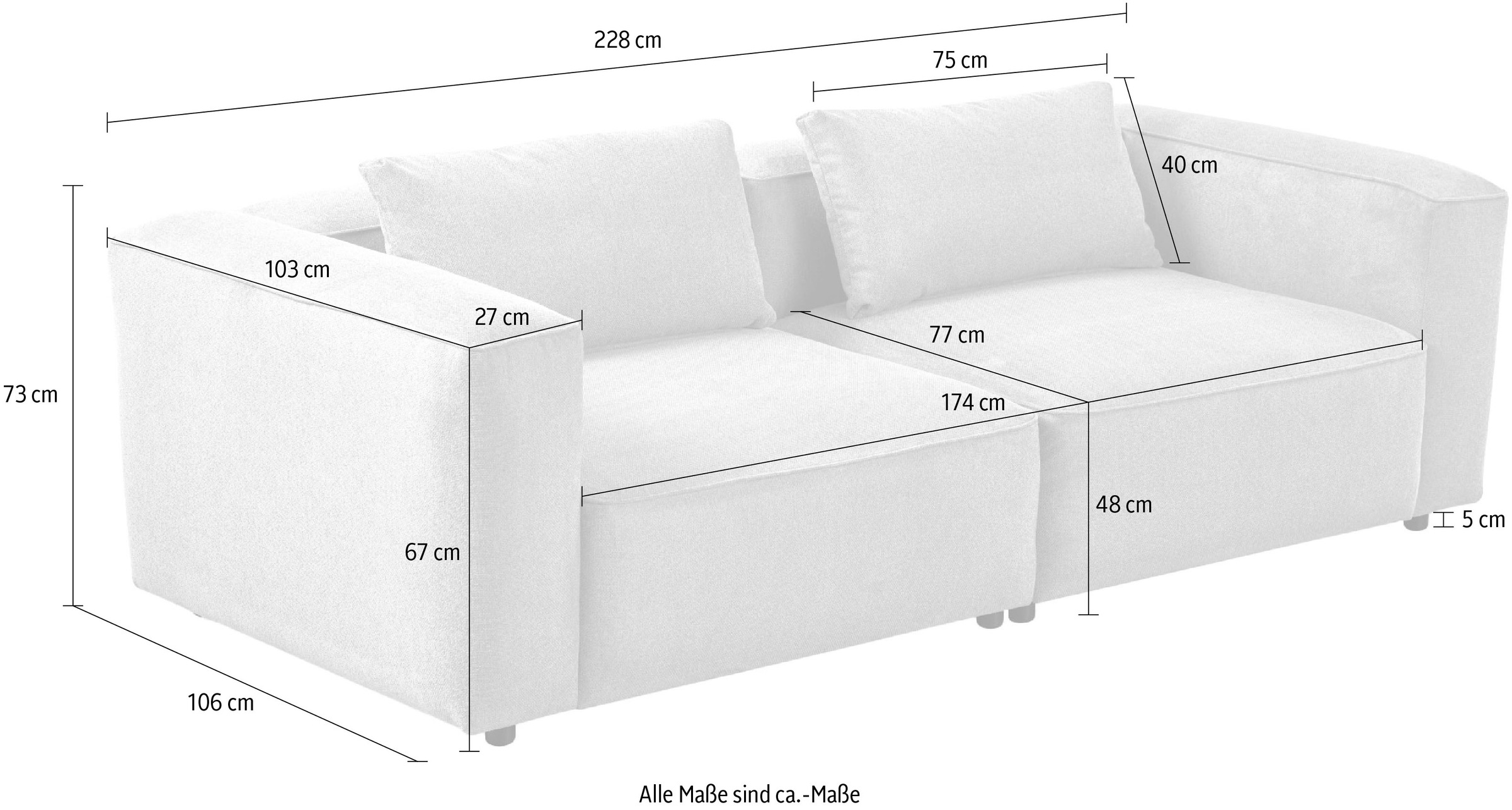 andas 3-Sitzer »Tvinnet«, Breite 228 cm, extra tiefe Sitzfläche, kubisches Sitzvergnügen