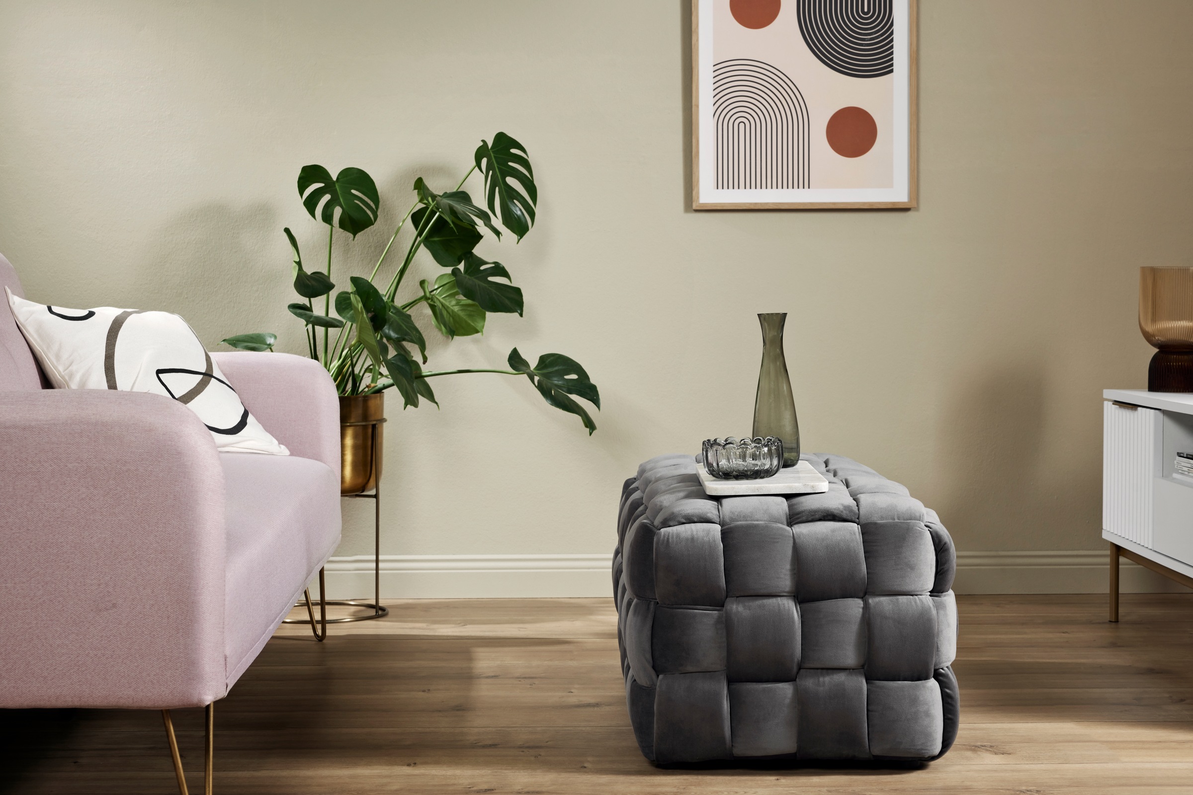 Jahnke Hockerbank »WEB ART L«, (1 St.), Hocker, Couchtisch, Beistelltisch gepolstert in edler Flechtoptik