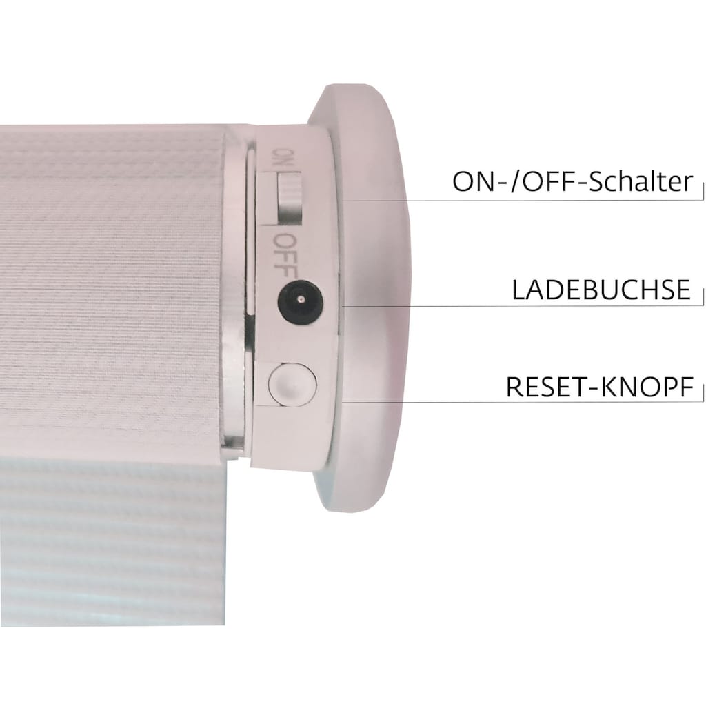 sunlines Elektrisches Rollo »New York«, Lichtschutz, Sichtschutz, mit Bohren, freihängend, appgesteuert via Bluetooth, mit Motor und Akku, weißer Fallstab