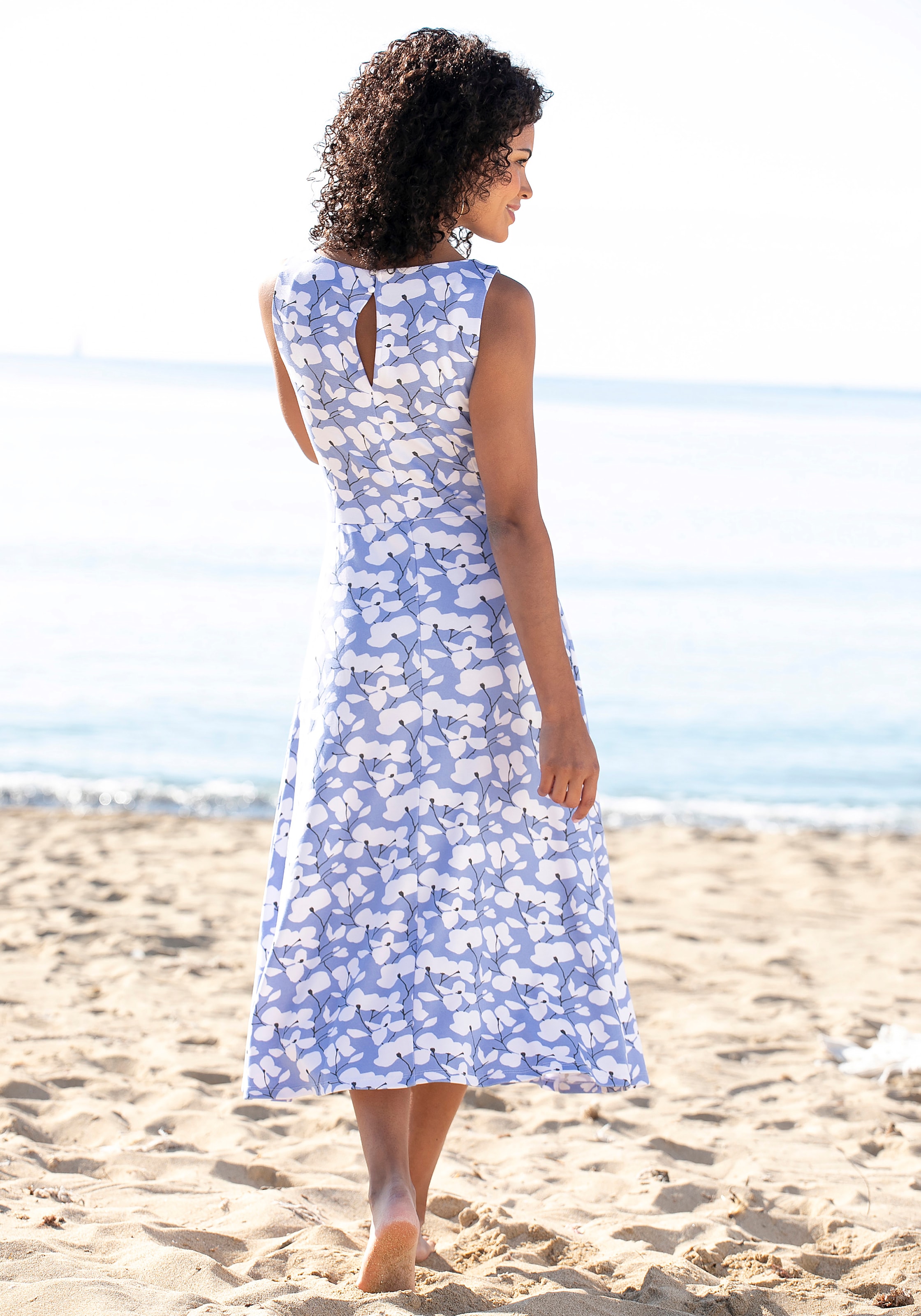Beachtime Midikleid, mit Blumendruck, aus Jersey, A-Linien-Kleid