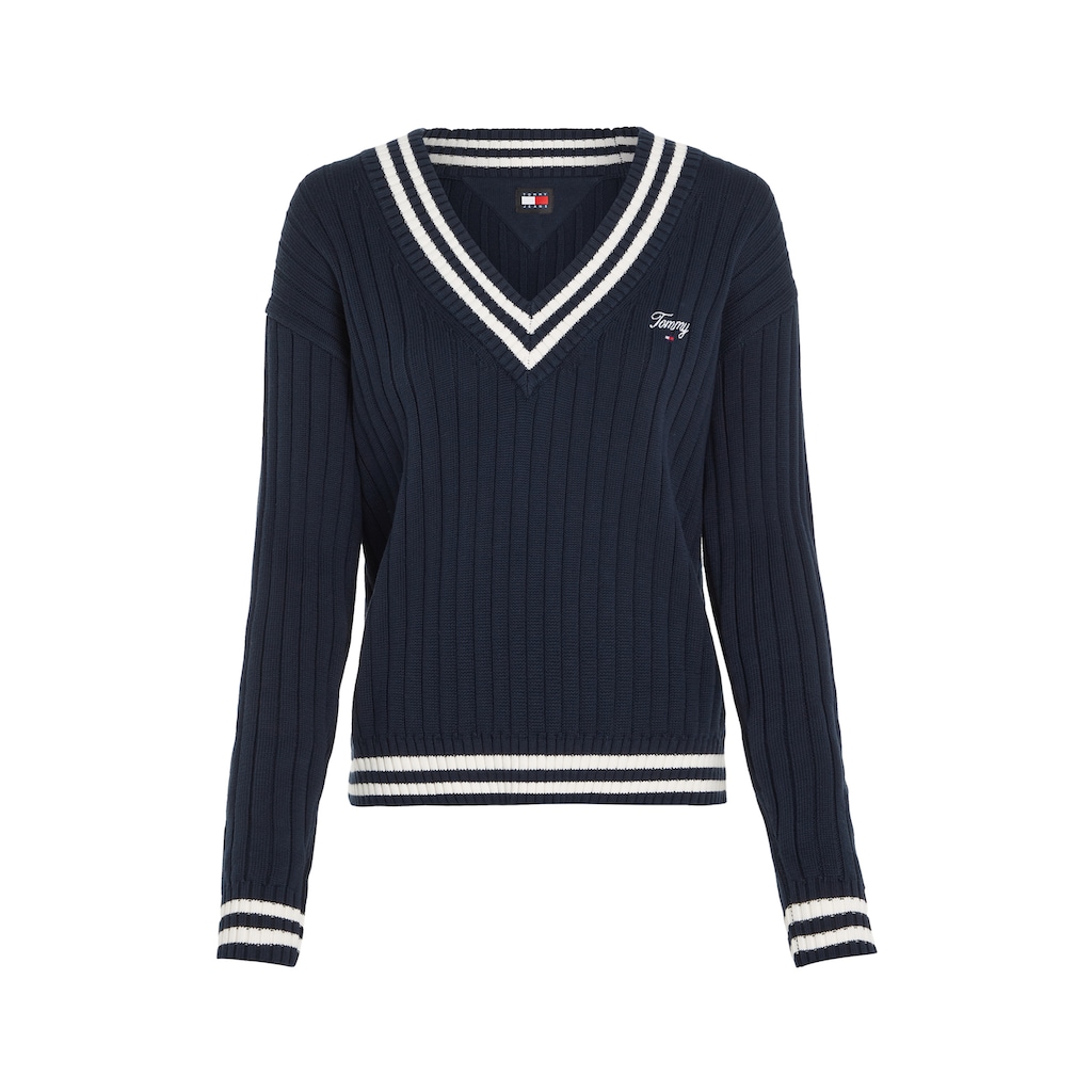 Tommy Jeans Strickpullover »TJW SCRIPT V NECK RIB SWEATER«